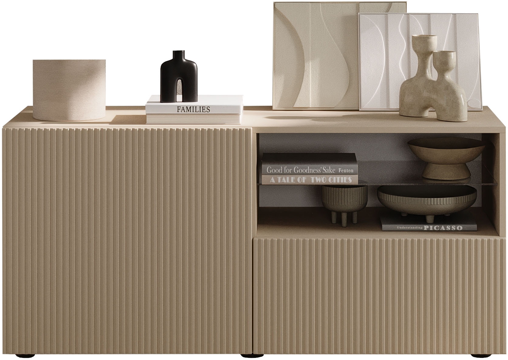 INOSIGN Lowboard »Rio Breite 120 cm, TV-Board 1 Tür u. 1 Schubkasten, TV-Schrank«, geriffelte Front, modern u. elegant, für kleine Räume