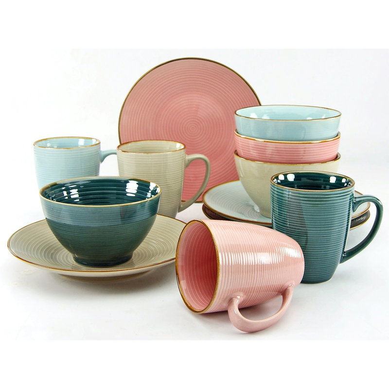CREATABLE Frühstücks-Geschirrset »Service, Cosy Morning (Teller, Schale, Kaffeebecher)« Kreisstruktur, in Pastell-Farben, 12 Teile, für 4 Personen...
