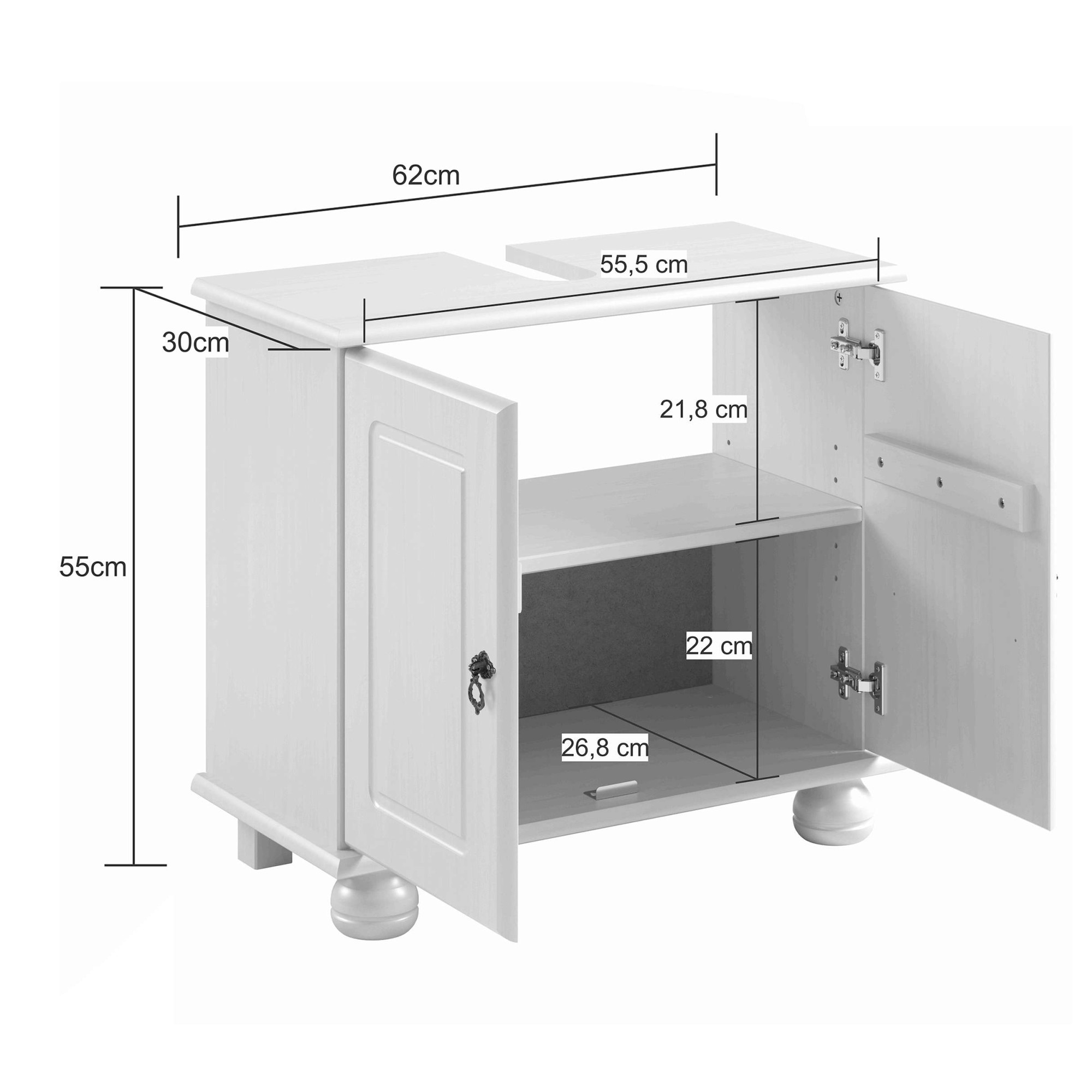 OTTO home Waschbeckenunterschrank »Finca« aus massivem Kiefernholz, Siphonausschnitt, Breite 62 cm, Höhe 55 cm