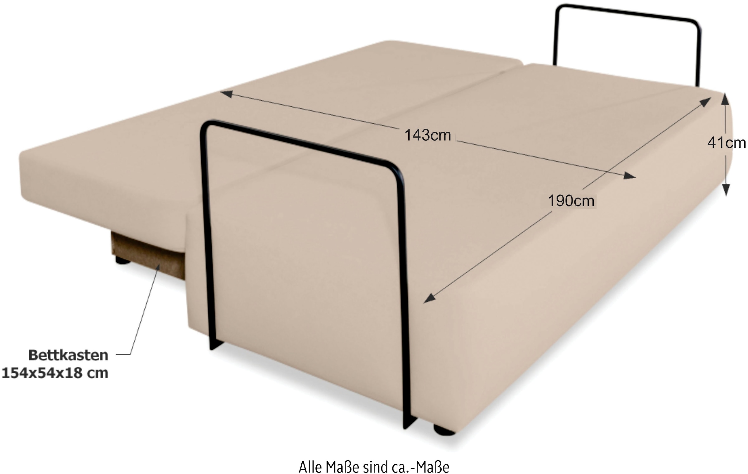 COLLECTION AB Schlafsofa »Maria, B: 191 cm, Liegefl. 143x190 cm« Bettfunktion & Bettkasten, Federkern & Zierkissen, freistehend