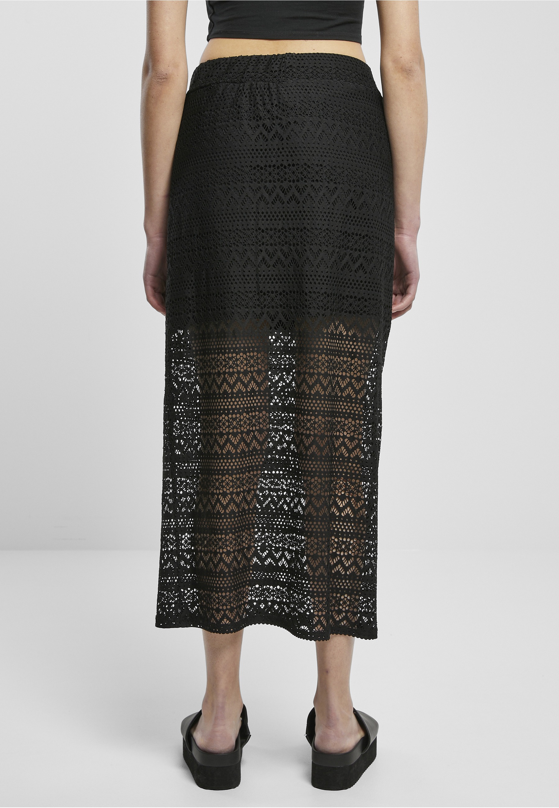 URBAN CLASSICS Jerseyrock »Urban Classics Damen Ladies Stretch Crochet Lace Midi Skirt« 1 Stk.
