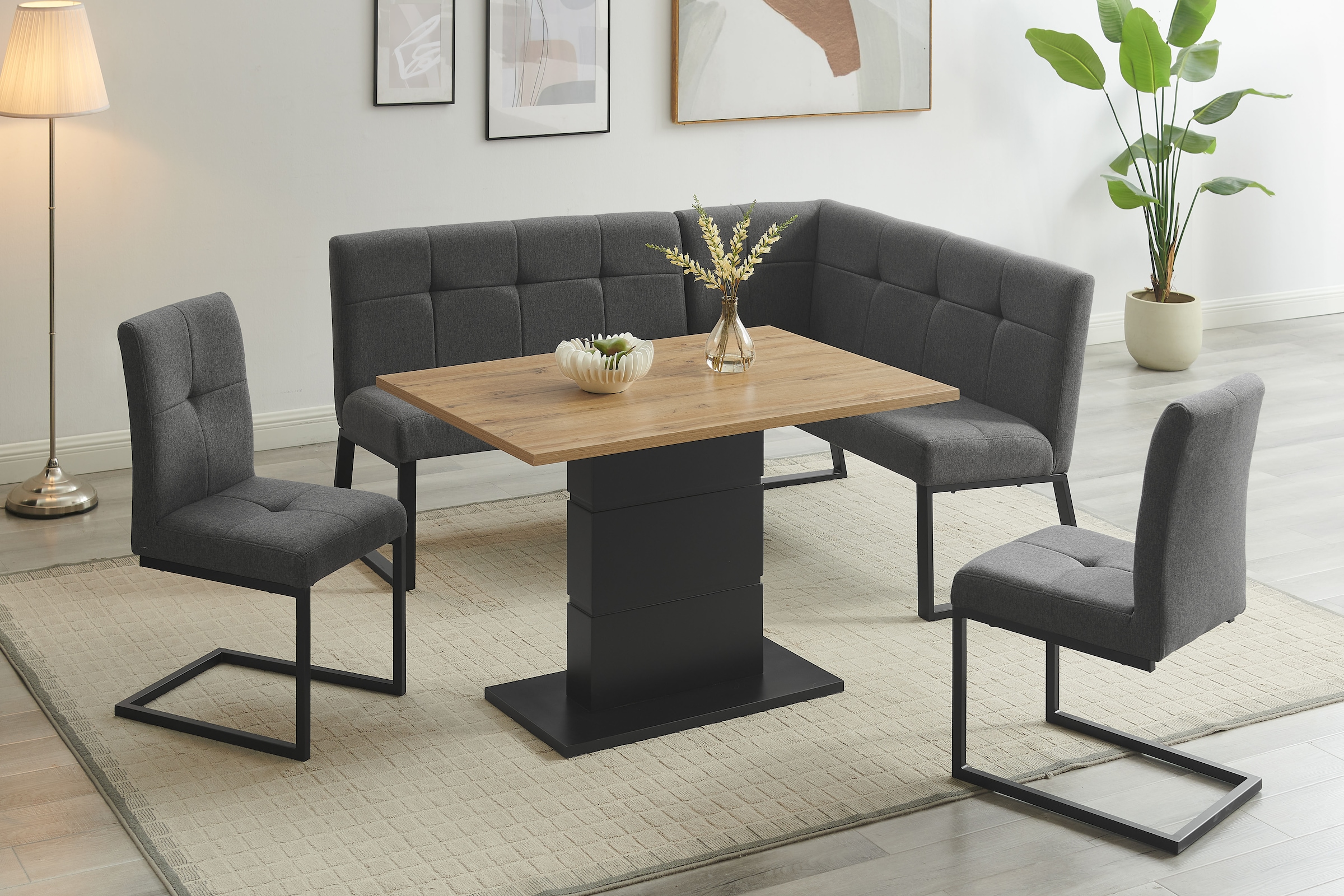 OTTO home Eckbankgruppe »Geranie, Sitzgruppe, Eckbank links und rechts montierbar« Set, Gruppe bestehend aus Eckbank, Esstisch 120 cm, zwei Freischwinger, 4 Stk. tlg. Eckbank wahlweise links und rechts montierbar