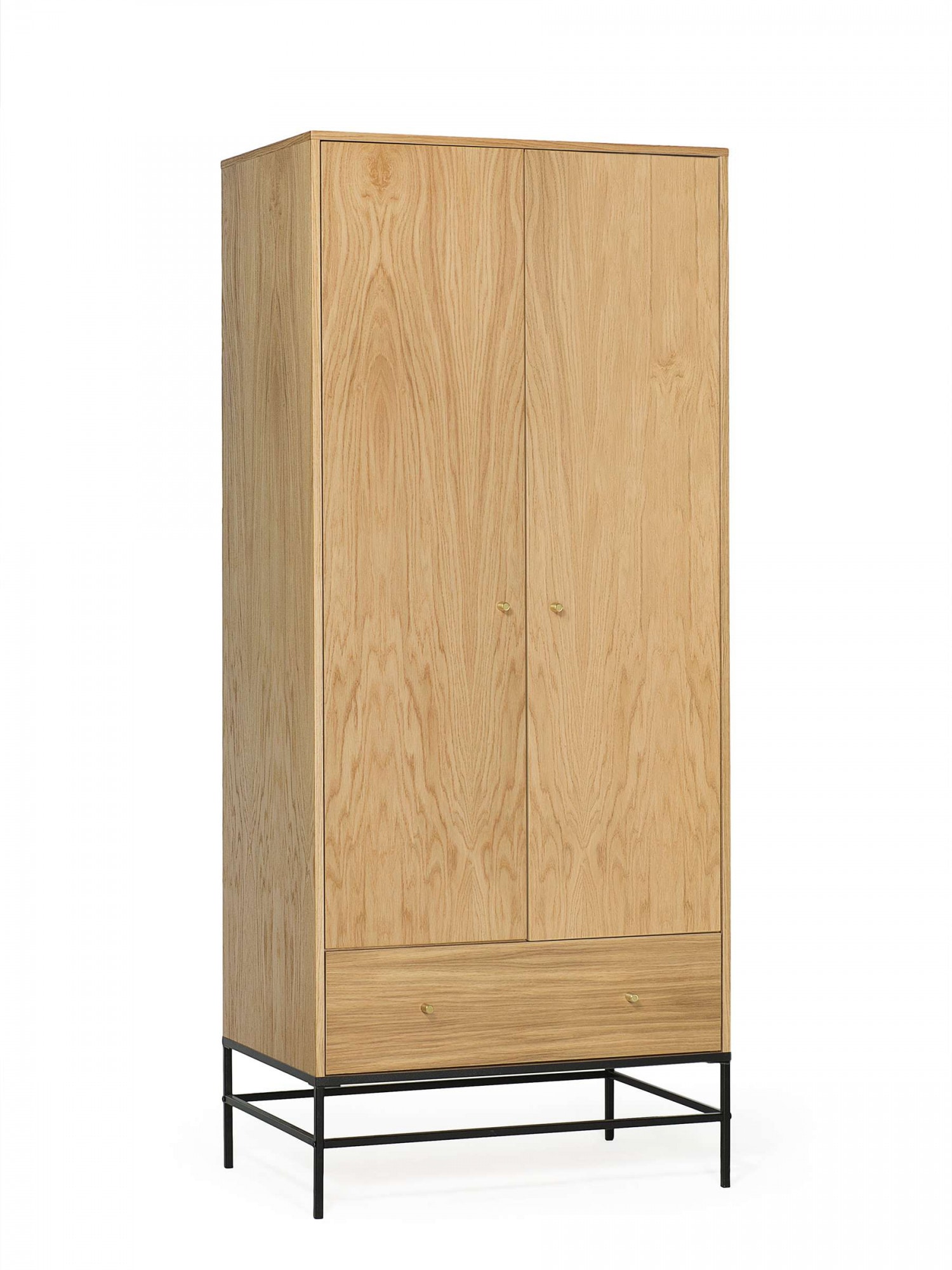 Woodman Kleiderschrank »Flora«, Holzfurnier aus Eiche, Fußrahmen aus Metall, Breite 80 cm
