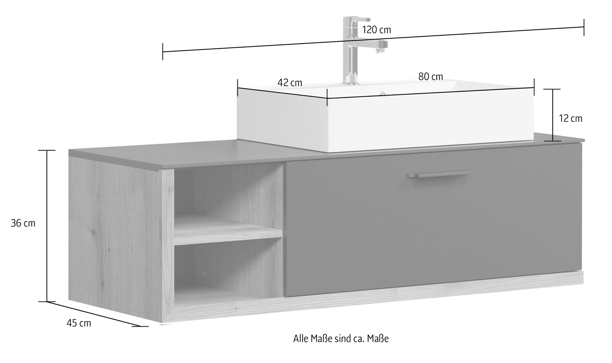 INOSIGN Waschtisch »Premont«, Breite 120 cm, Soft-Close, 1 Klappe, WBU mit Waschbecken 60 cm, grau