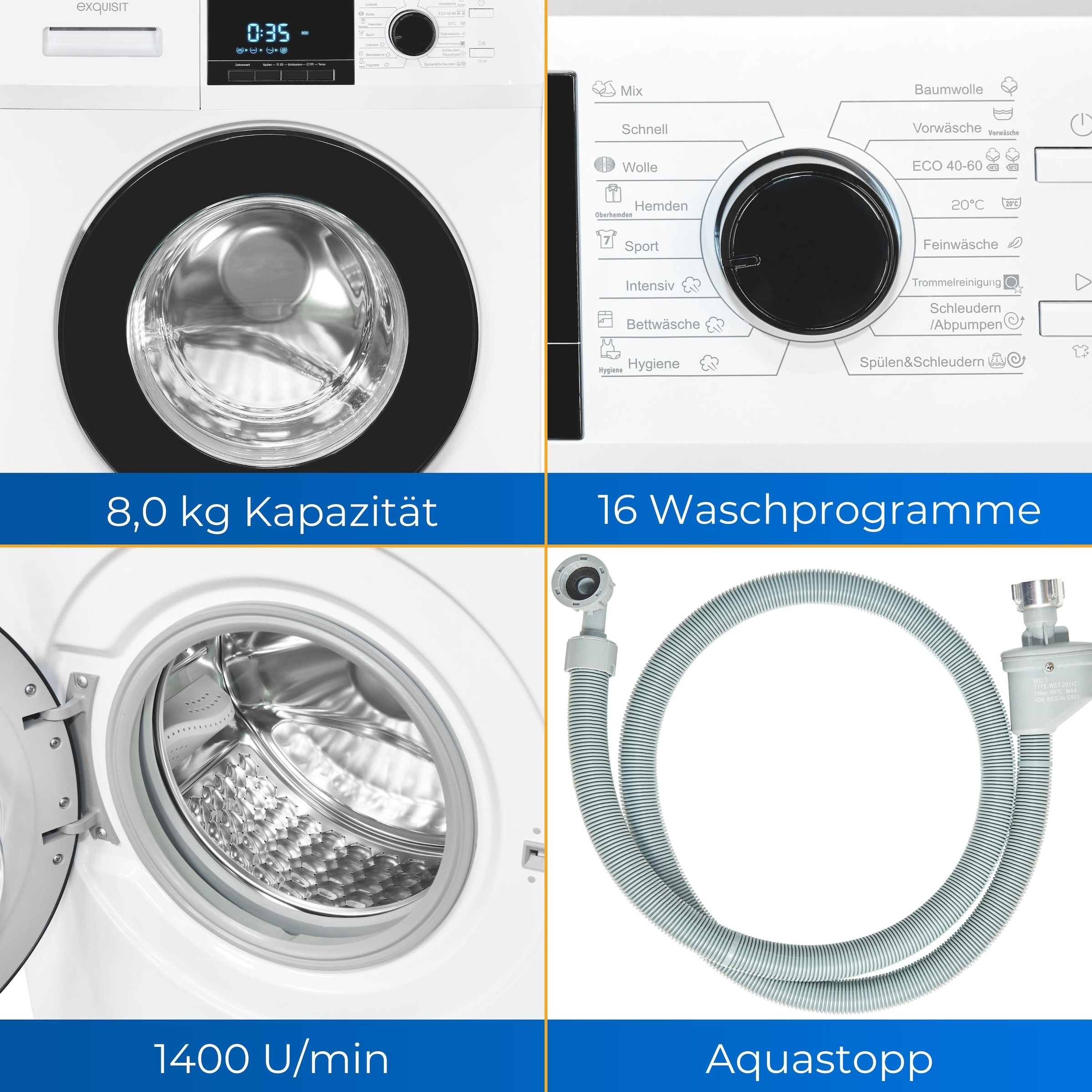 exquisit Waschmaschine »WA8214-340A«, 8 kg, 1400 U/min, Aquastop-Schlauch