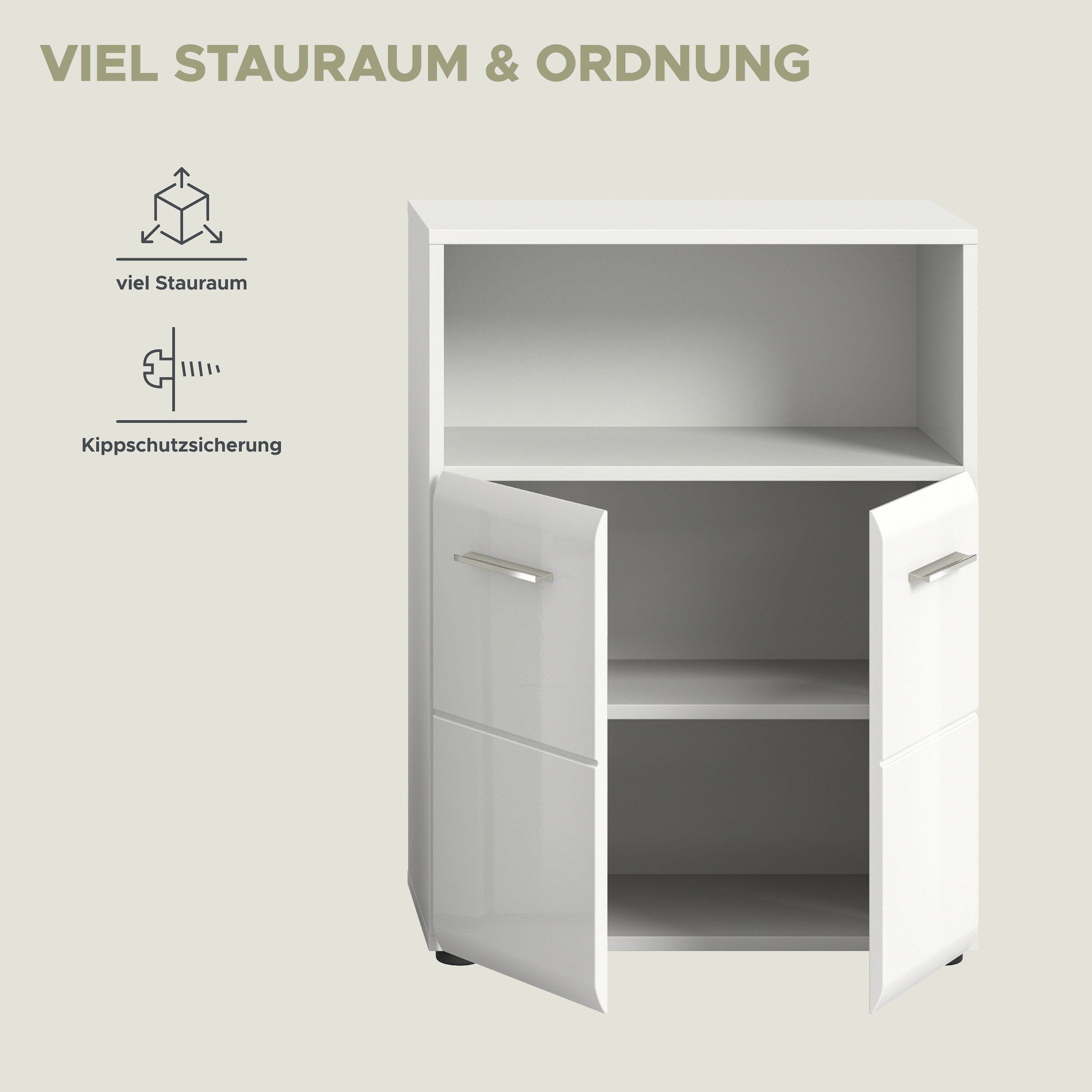 INOSIGN Midischrank »FLORENZ, TOPSELLER!, Breite 60 cm, 2 Türen, 1 Fachboden, 1 offene Fach«, hochwertige MDF Front, Griff chromglänzend, Badschrank, Bad