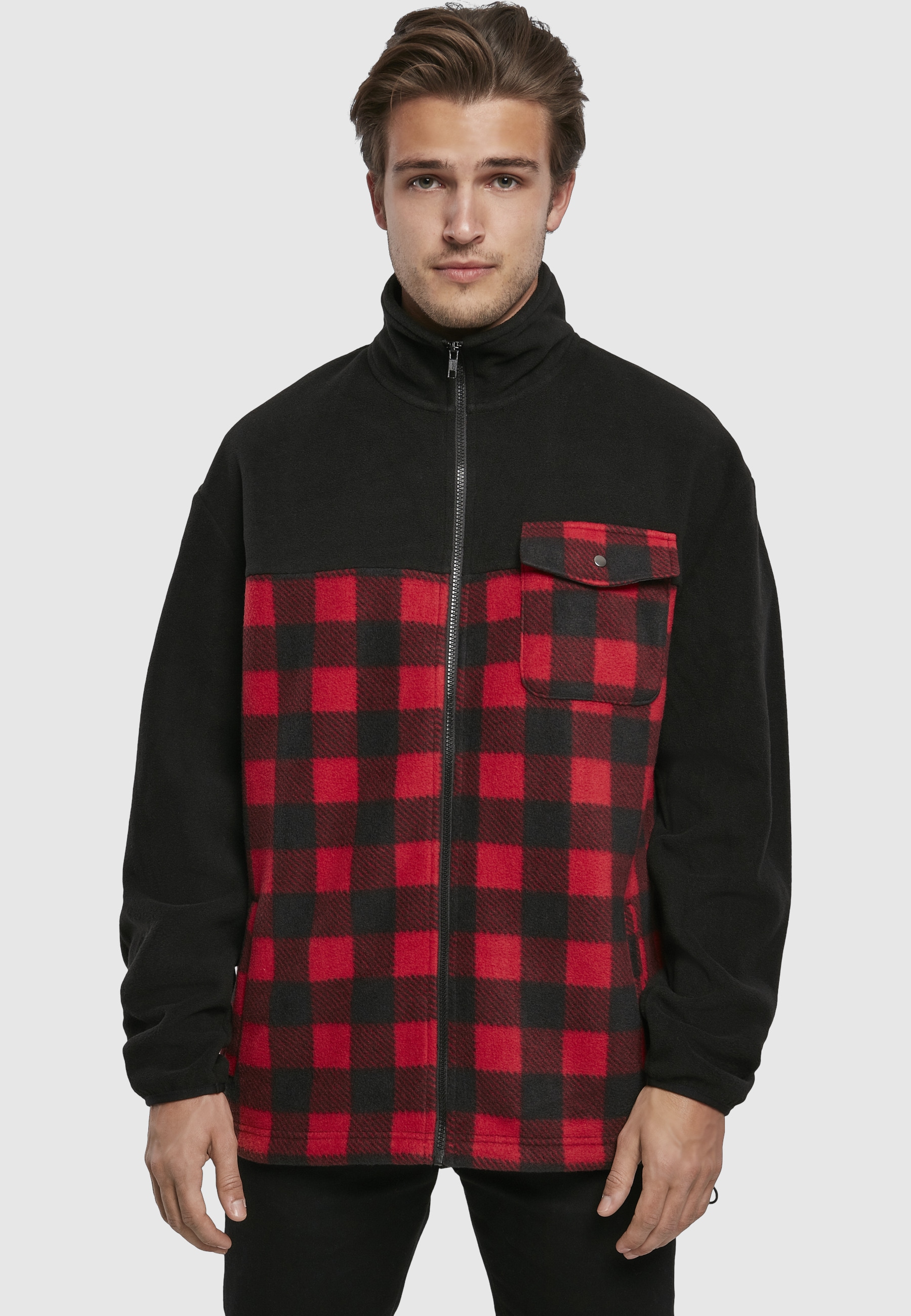 URBAN CLASSICS Winterjacke »Urban Classics Herren Patterned Polar Fleece Track Jacket« 1 Stk. tlg. mit Kapuze