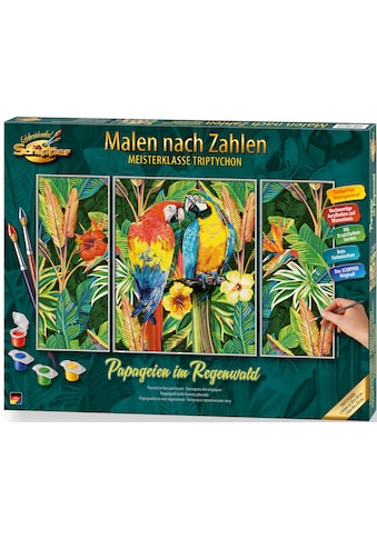 Malen nach Zahlen »Meisterklasse Triptychon - Papageien im Regenwald«, Made in Germany
