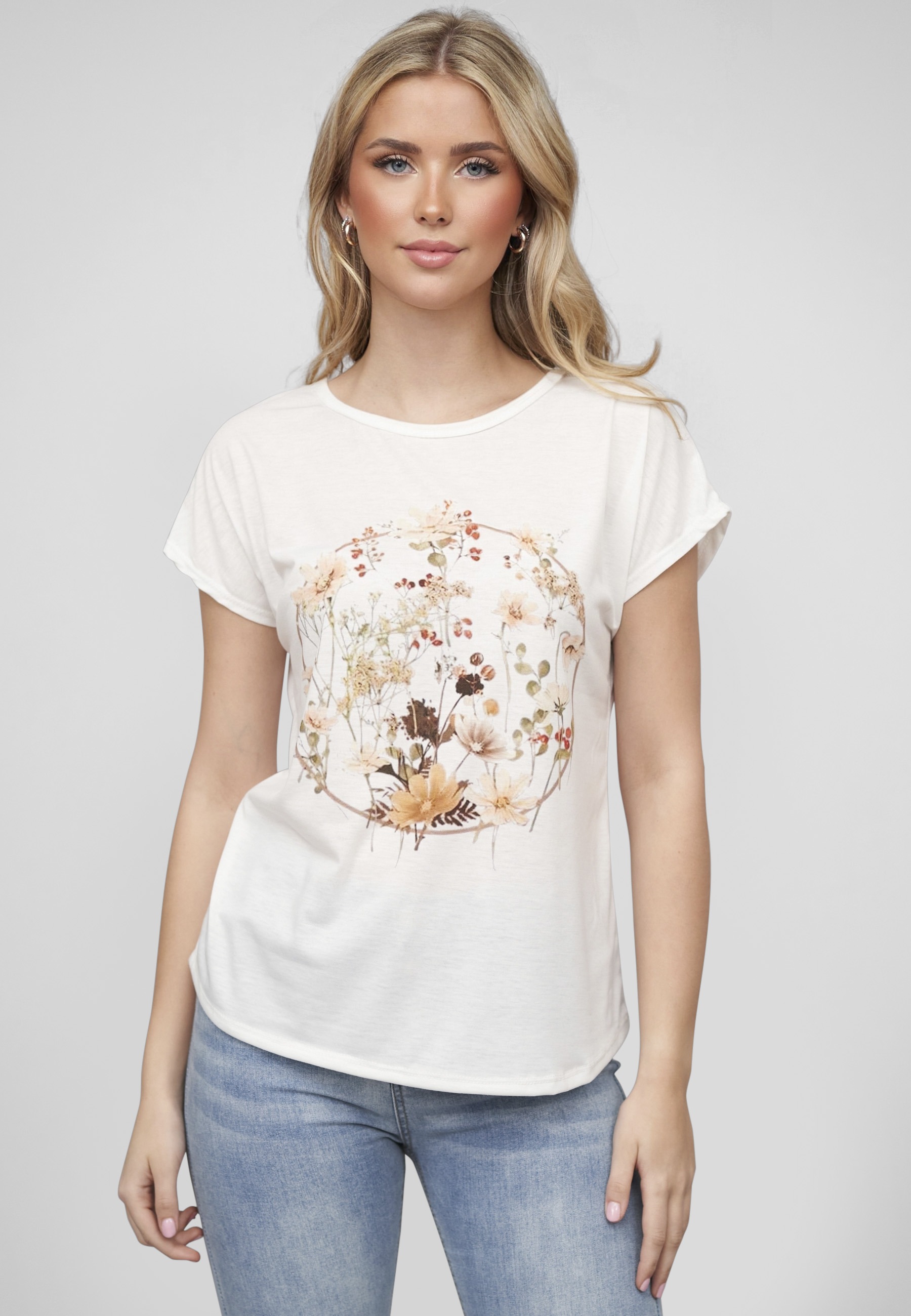 CLOUD 5IVE T-Shirt »CLOUD 5IVE Viskose T-Shirt mit Blumen Print« 1 Stk.