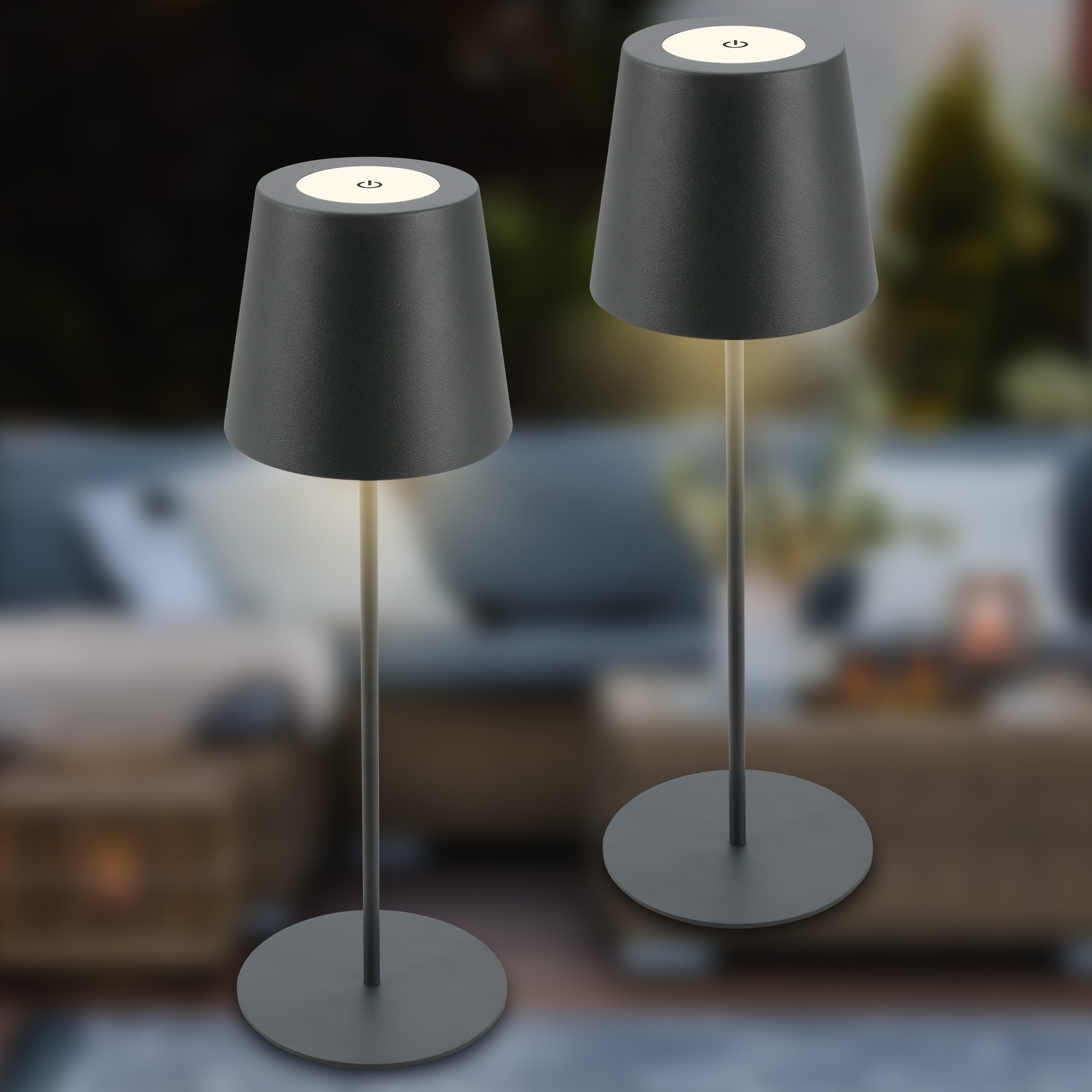 Briloner Leuchten Tischleuchte »2er Set LED Tischlampe kabellos, anthrazit«, 2er Set LED Tischlampe kabellos 36x10,5 cm Anthrazit