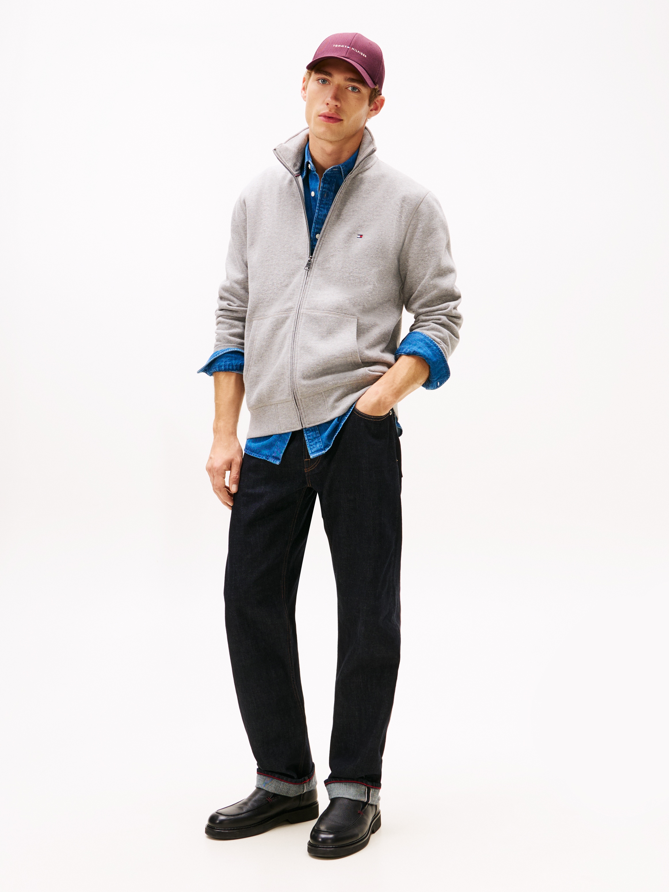 Tommy Hilfiger Sweatjacke »ESSENTIAL FLEECE STAND COLLAR« mit Stehkragen, regular fit, Rippbündchen