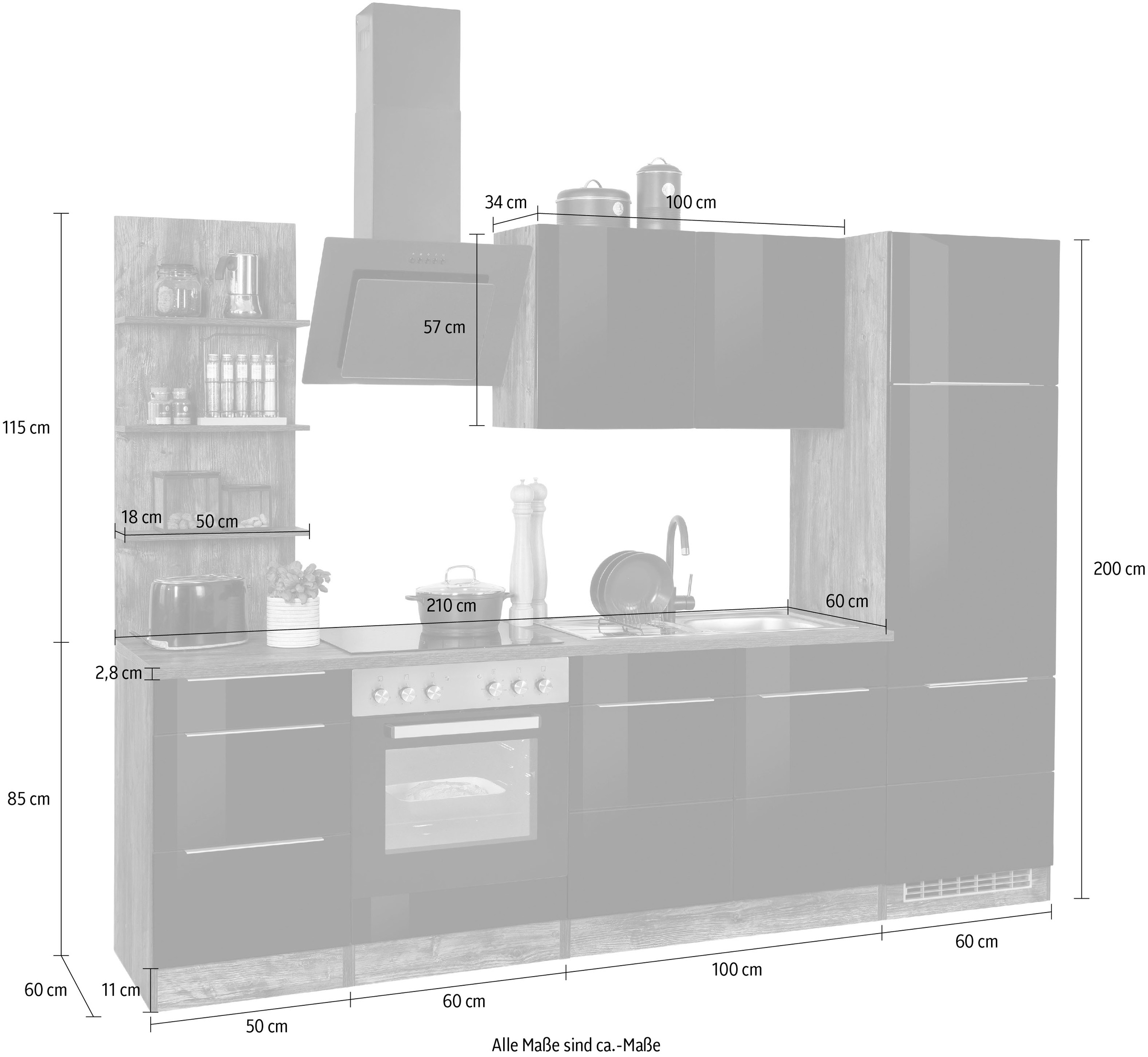 HELD MÖBEL Küchenzeile 270 cm »Brindisi«, E-Geräten, mit Breite bestellen