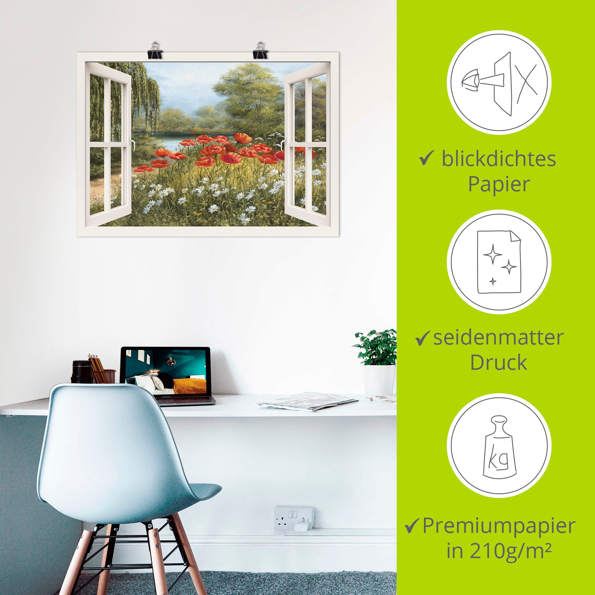 Artland Wandbild »Fensterblick Mohnwiese«, Fensterblick, (1 St.), als Leinwandbild, Poster in verschied. Größen