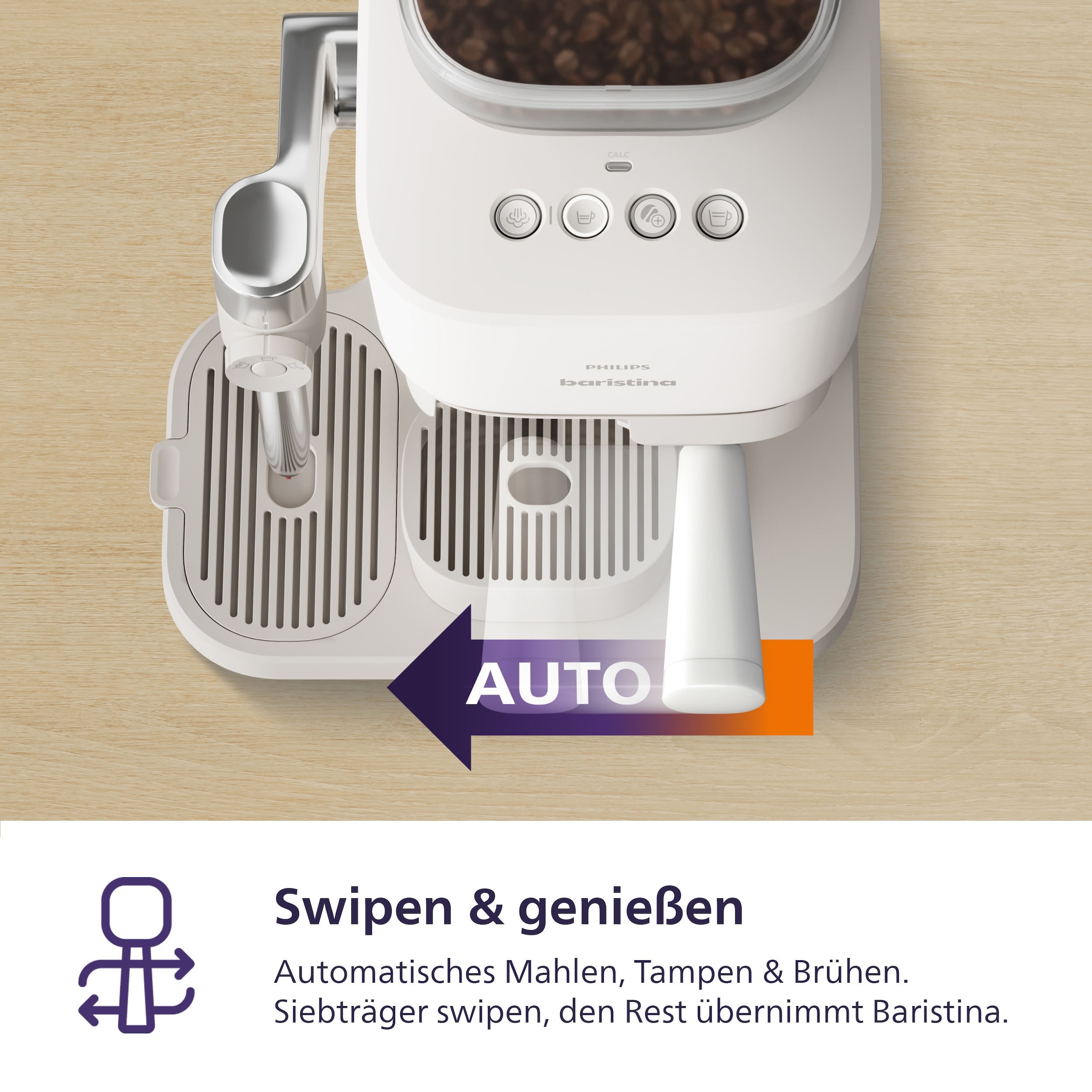 PHILIPS baristina Espressomaschine »Latte BAR400/00 mit Mahlwerk für ganze Bohnen und Milchschaumdüse« 3 Schaumarten, 16 bar Pumpendruck, Naturweiß/Weiß
