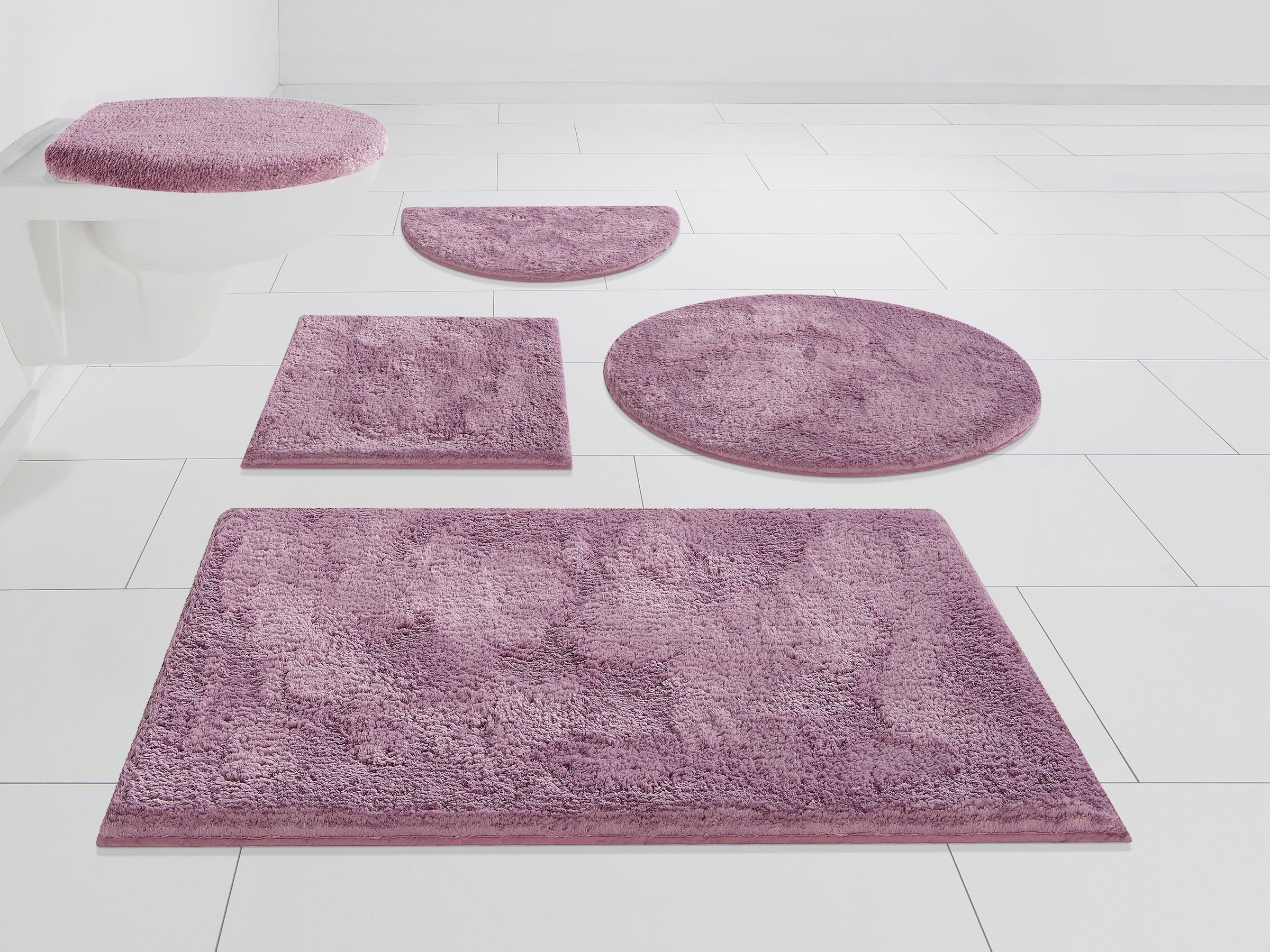 my home Badematte »Jos, Badvorleger, Badezimmer Teppich«, rutschhemmend beschichtet, fußbodenheizungsgeeignet-schnell trocknend, Badematten in Pastell-Farben, Badteppich als 3 teiliges Set erhältlich