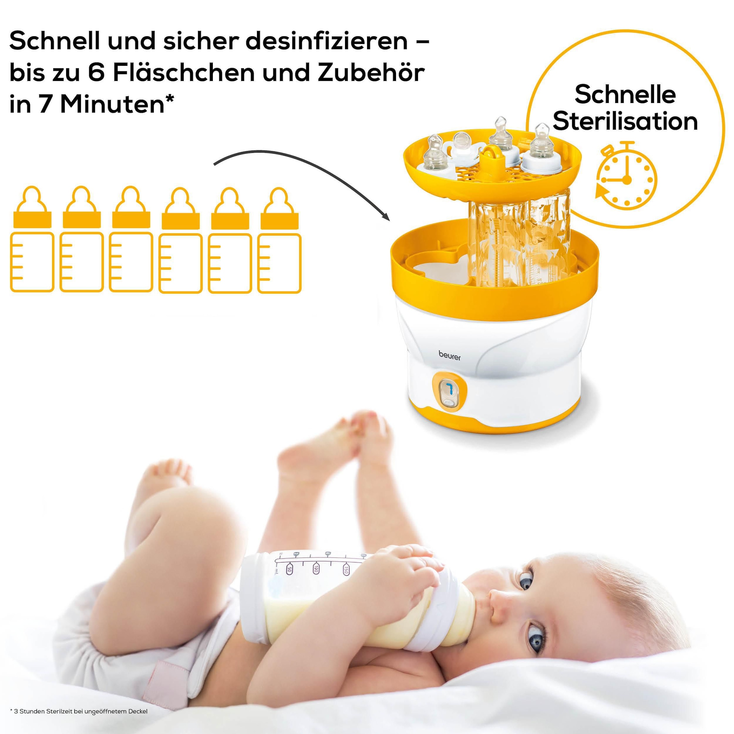 BEURER Dampfsterilisator »BY 76 zur Beseitigung von Haushaltsbakterien«, Desinfiziert 6 Fläschchen und Zubehör in 7 Minuten
