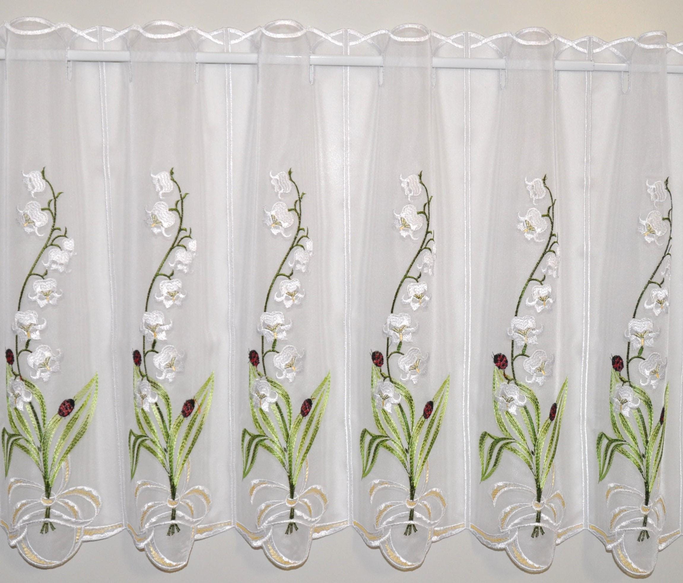 Stickereien Plauen Scheibengardine »Maiglöckchen« Stangendurchzug 1 Stk. tl günstig online kaufen