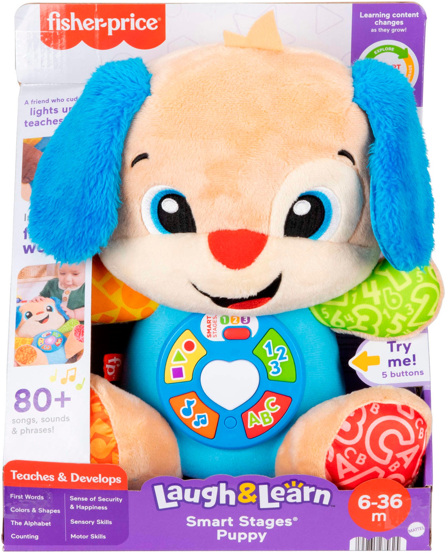 Fisher-Price® Kuscheltier »Lernspaß Hündchen (D, F, E, I, DU)«, mit Licht- und Soundeffekten