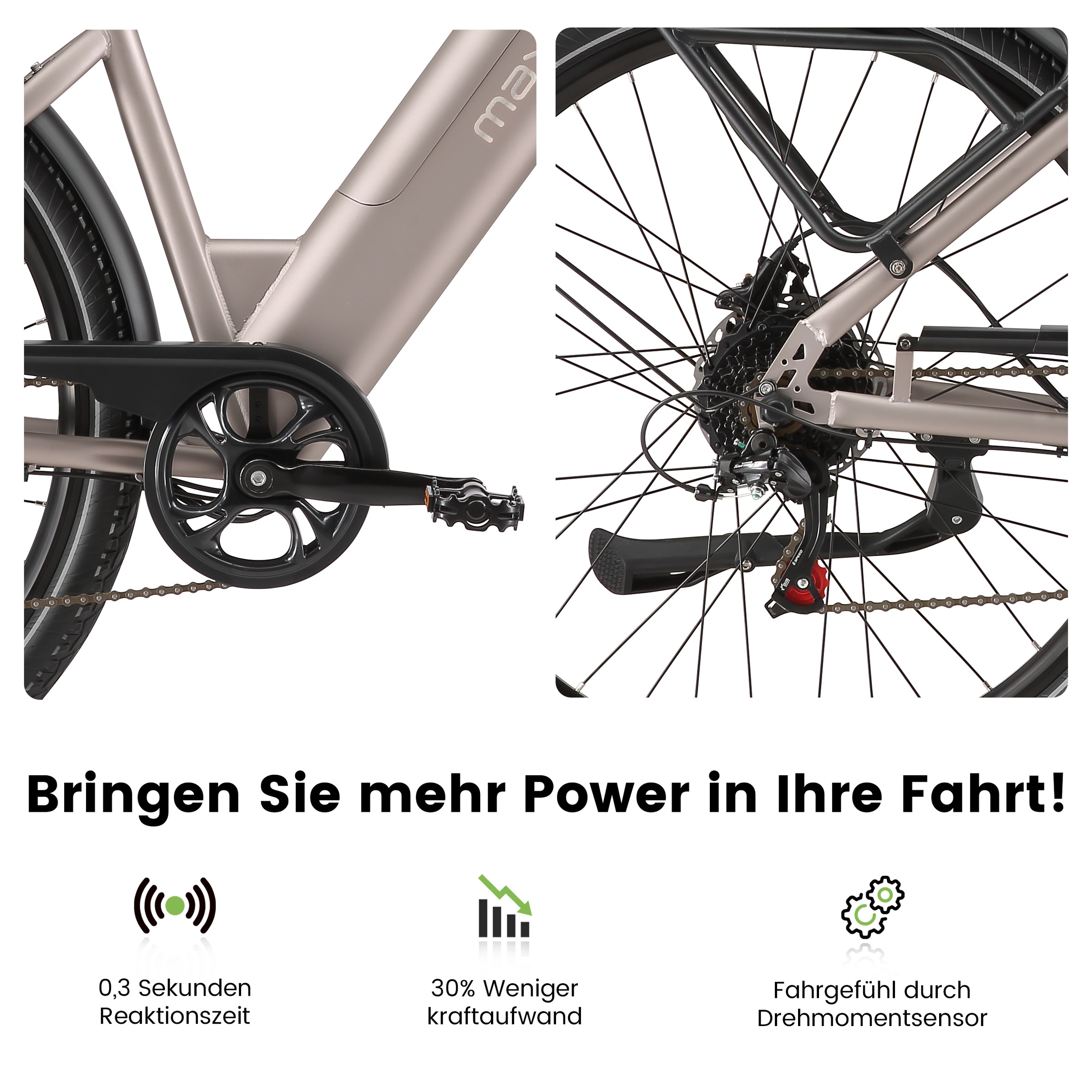 Maxtron »Maxtron Lira 28" City-E-Bike« 7 Gang Shimano Kettenschaltung Heckmotor 250 W (mit integr. Akku), Elektrofahrrad für Alltag und Einkauf