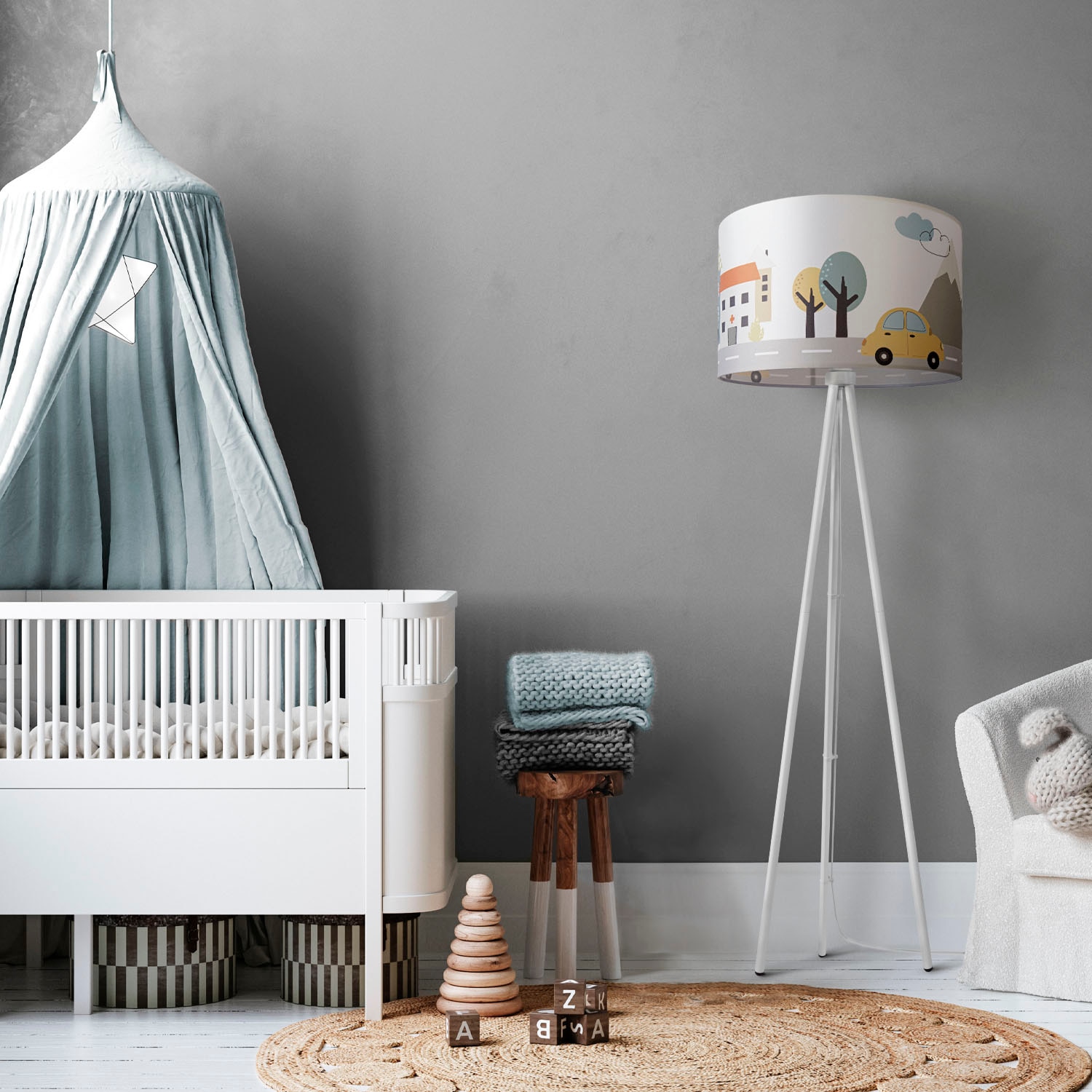 Paco Home Stehlampe »Trina Capri«, Leuchtmittel E27 | ohne Leuchtmittel, Stehlampe Kinderzimmer Stativ Baby Feuerwehr Straße Dreibein E27