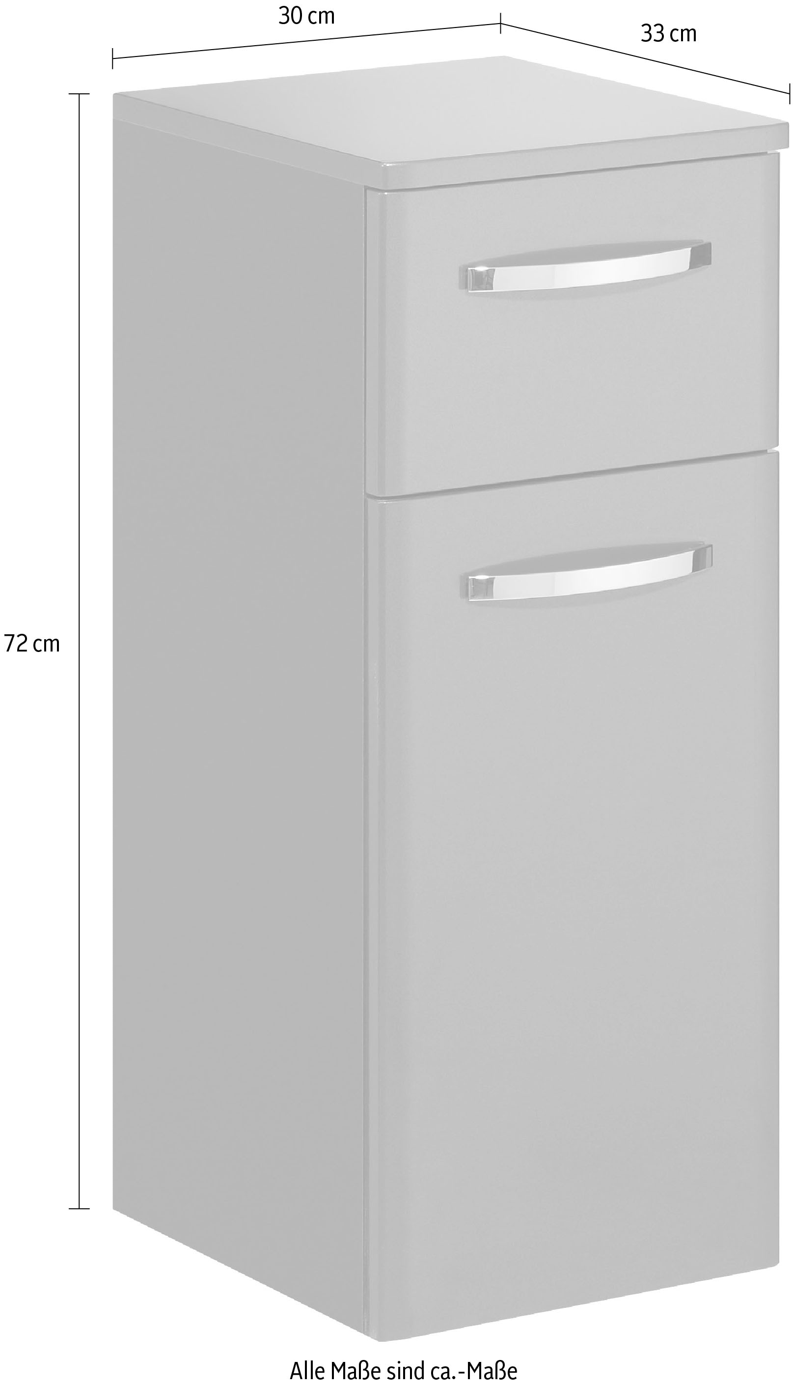 Saphir Unterschrank »Quickset 327 Badschrank, 1 Tür, 1 Schublade, 30 cm breit« Badezimmer-Unterschrank inkl. Türdämpfer, Griffe in Chrom Glanz