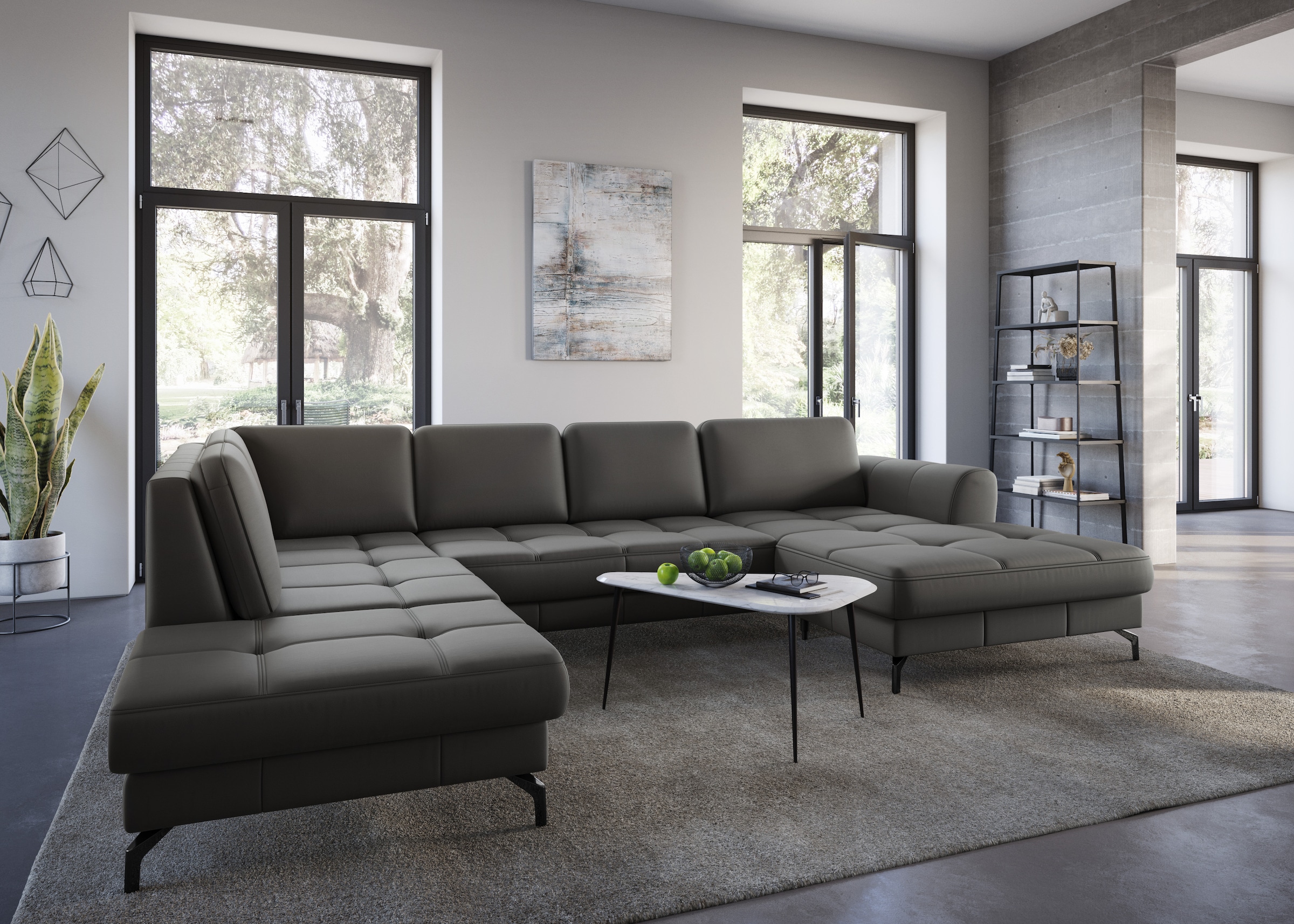 sit&more Wohnlandschaft »Bendigo U-Form«, inklusive Sitztiefenverstellung, Bodenfreiheit 12 cm, in 2 Fußfarben