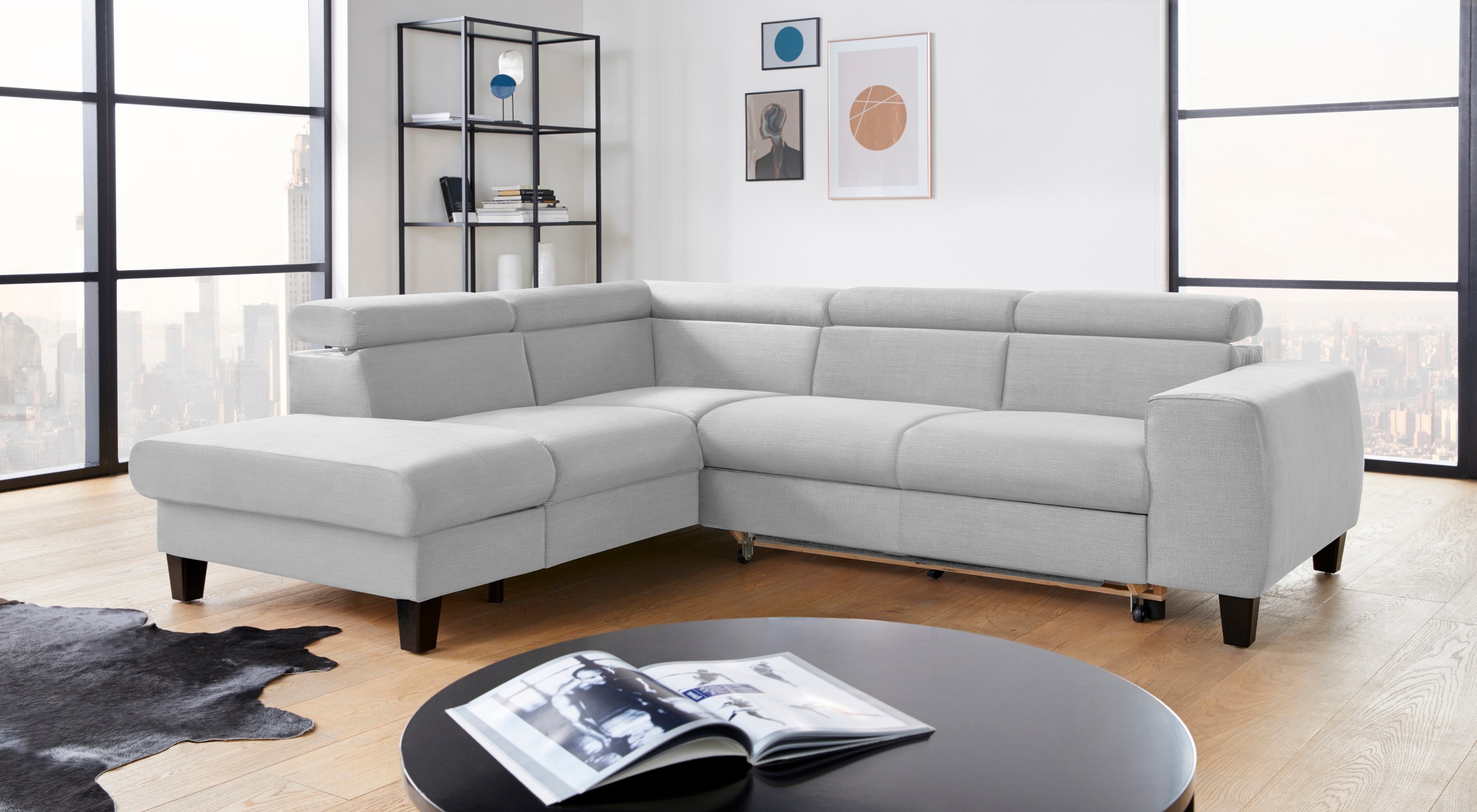 COTTA Ecksofa »Morven L-Form mit Kopfteilverstellung«, wahlweise mit Bettfunktion, Bettkasten & Wireless-Charger