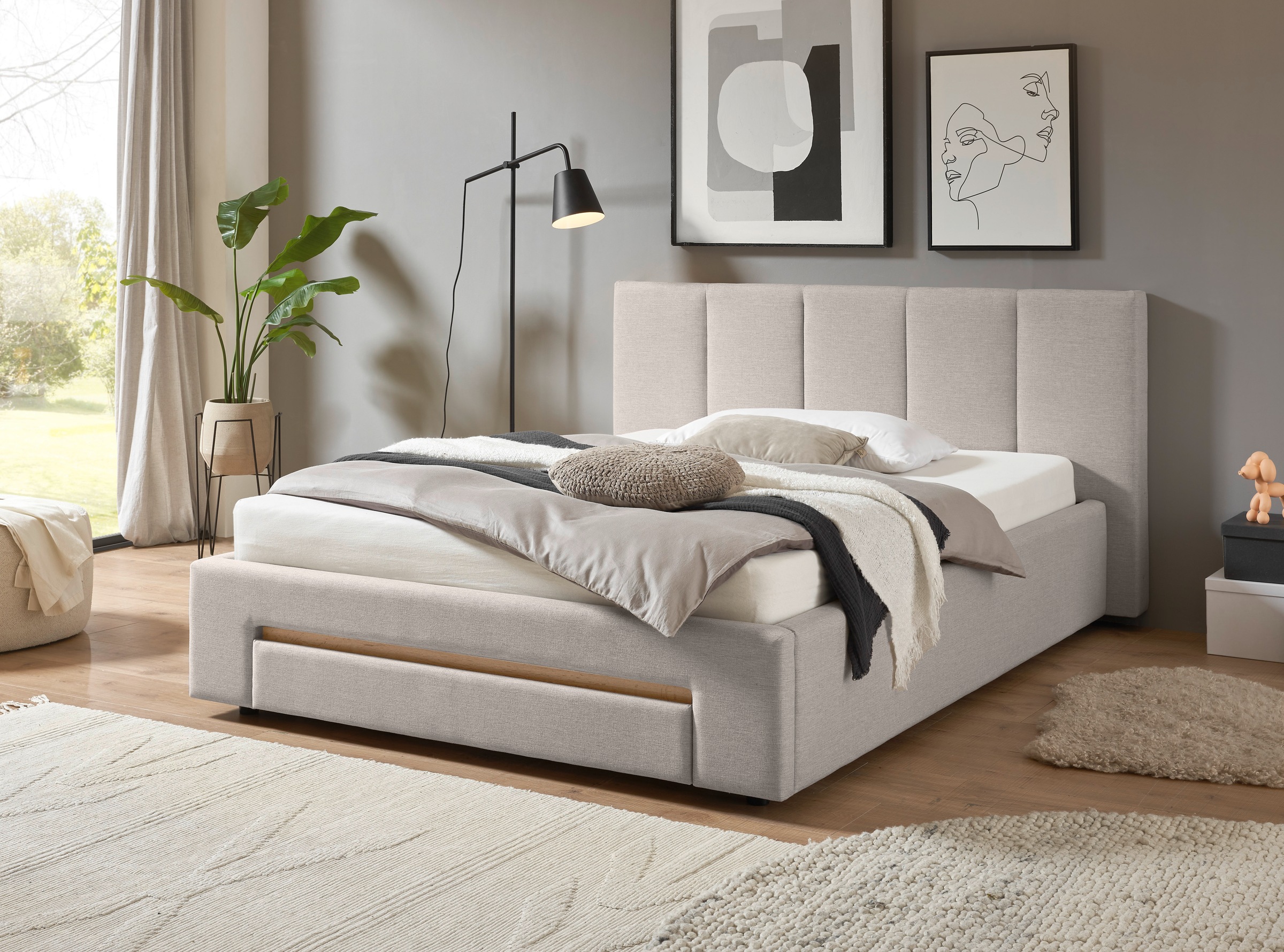 INOSIGN Polsterbett »CiTY/GiRON, Bettgestell mit Bettkasten, gepolstertes Stauraumbett«, mit Hundebett oder Stauraumschublade, Bezug Cord-oder Leinenoptik