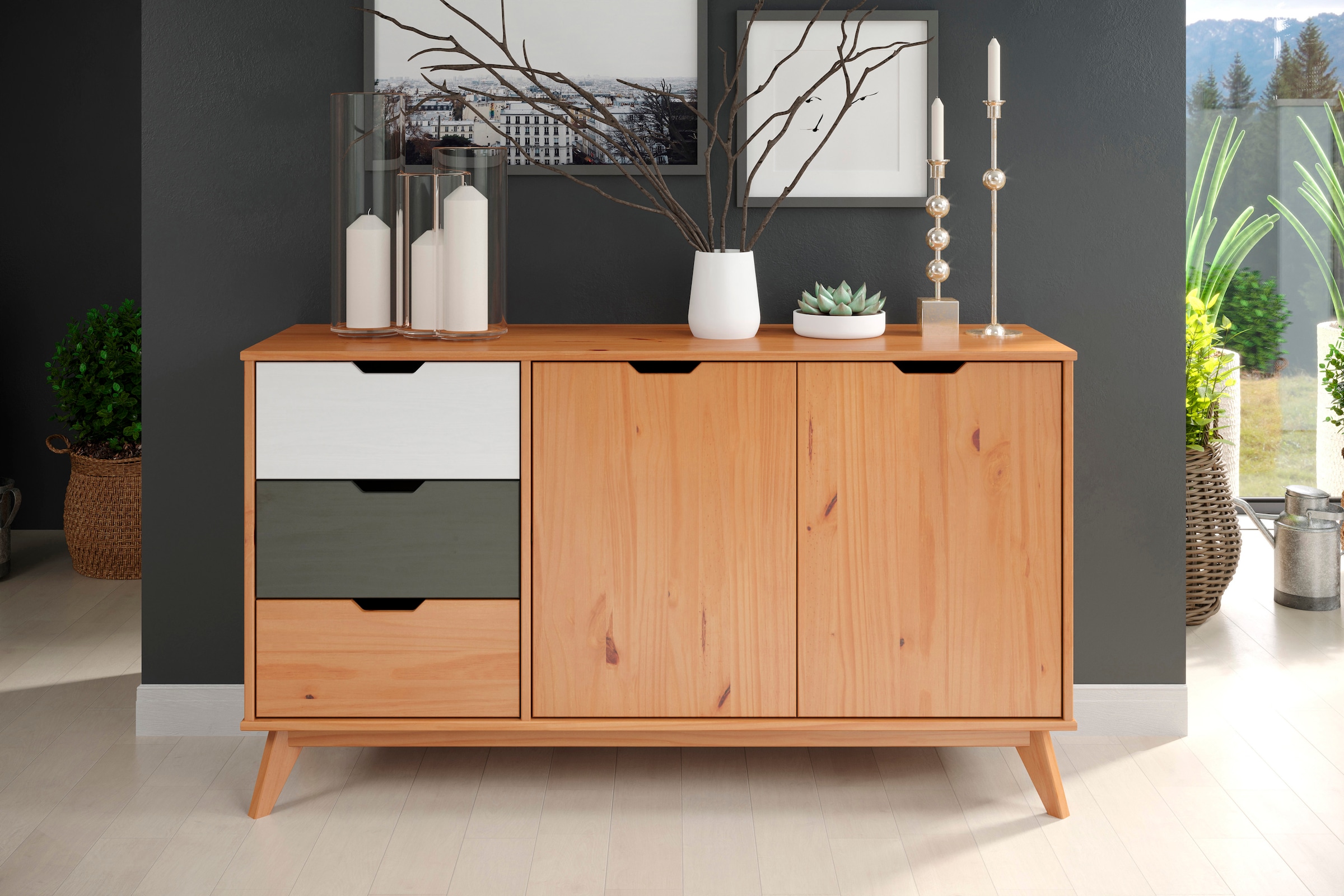 INTER-FURN Sideboard »Scandik«, Kommode, praktisch und aus massiver Kiefer, Breite 140 cm