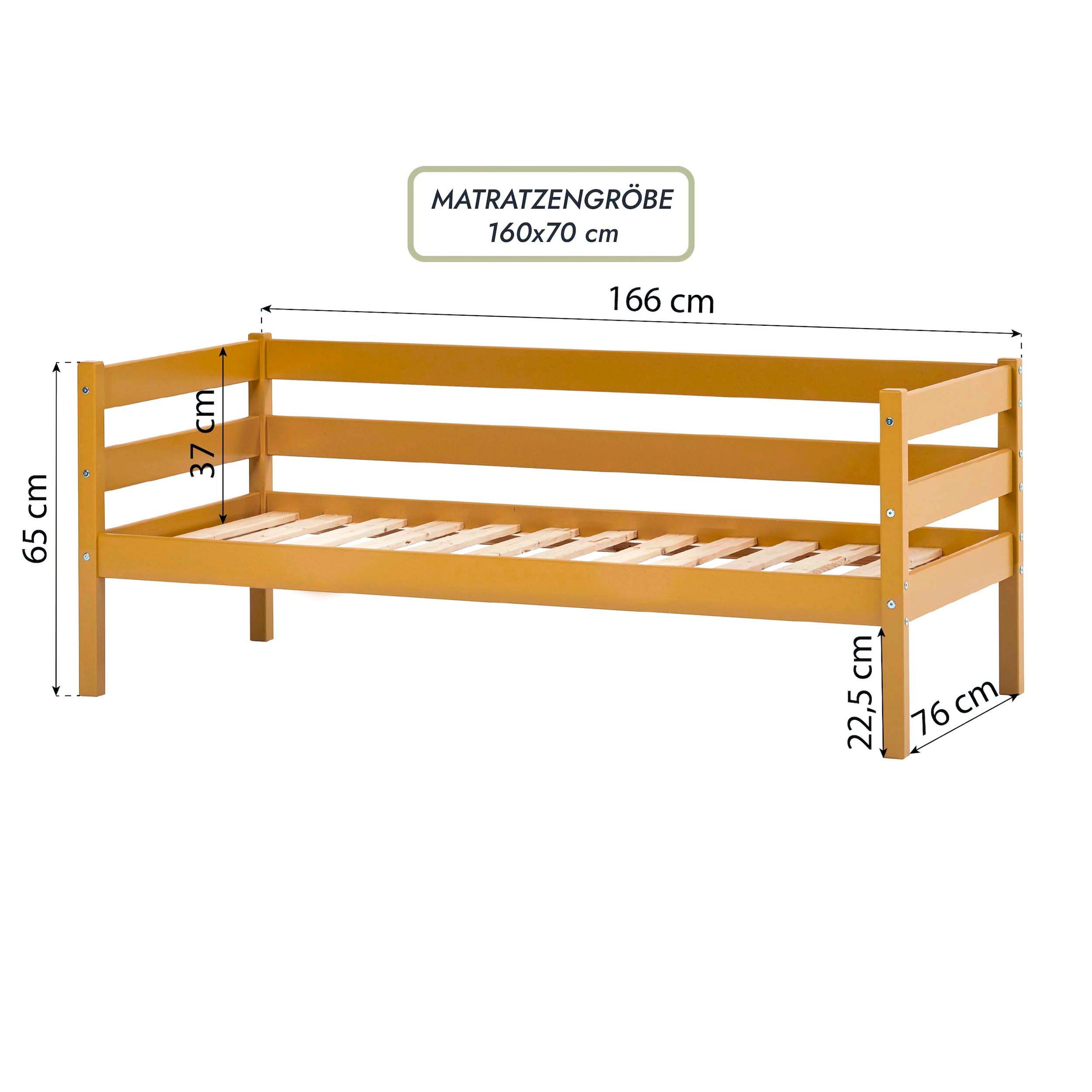 Hoppekids Einzelbett »ECO Comfort Kinderbett, Kiefer Massivholz, Jugendbett inkl. Rollrost«, 70x160 cm, wahlweise in verschieden Farben/ Matratze/ Absturzsicherung