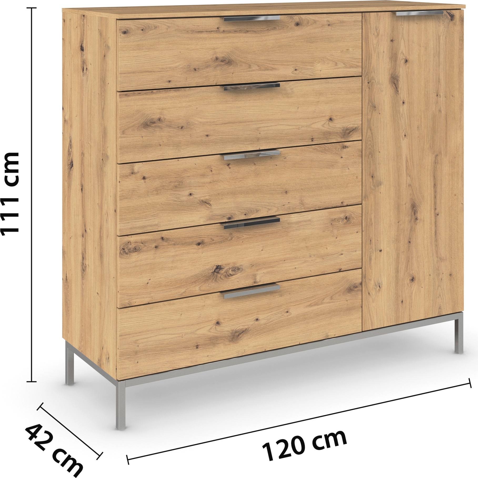 rauch Kombikommode »Kommode Türkommode Sideboard Kombikommode FLIPP«, (Breite 120 cm mit 2 Einlegeböden), 1-türig mit 5 Schubladen und Soft-Close-Funktion