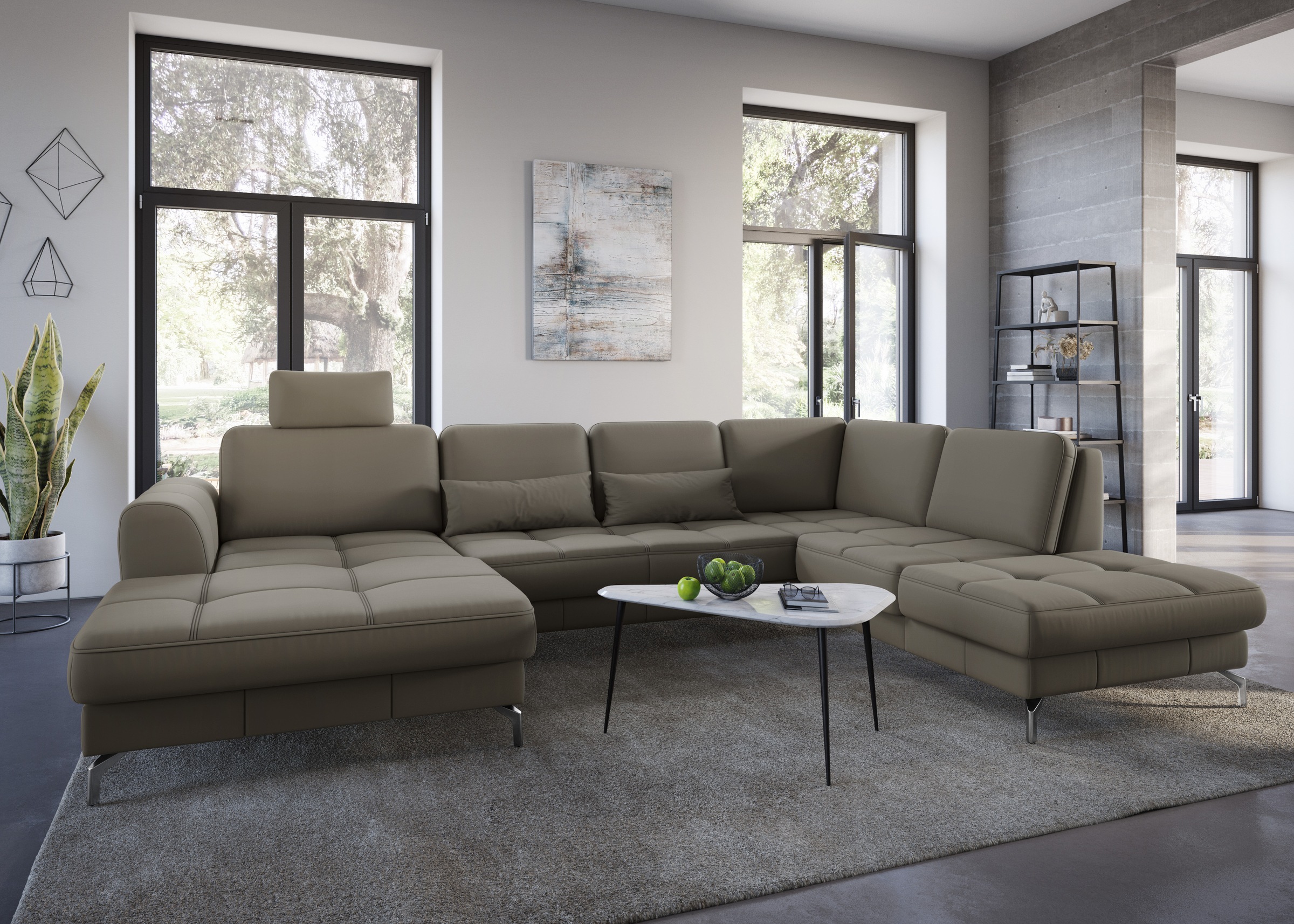 sit&more Wohnlandschaft »Bendigo U-Form«, inklusive Sitztiefenverstellung, Bodenfreiheit 12 cm, in 2 Fußfarben