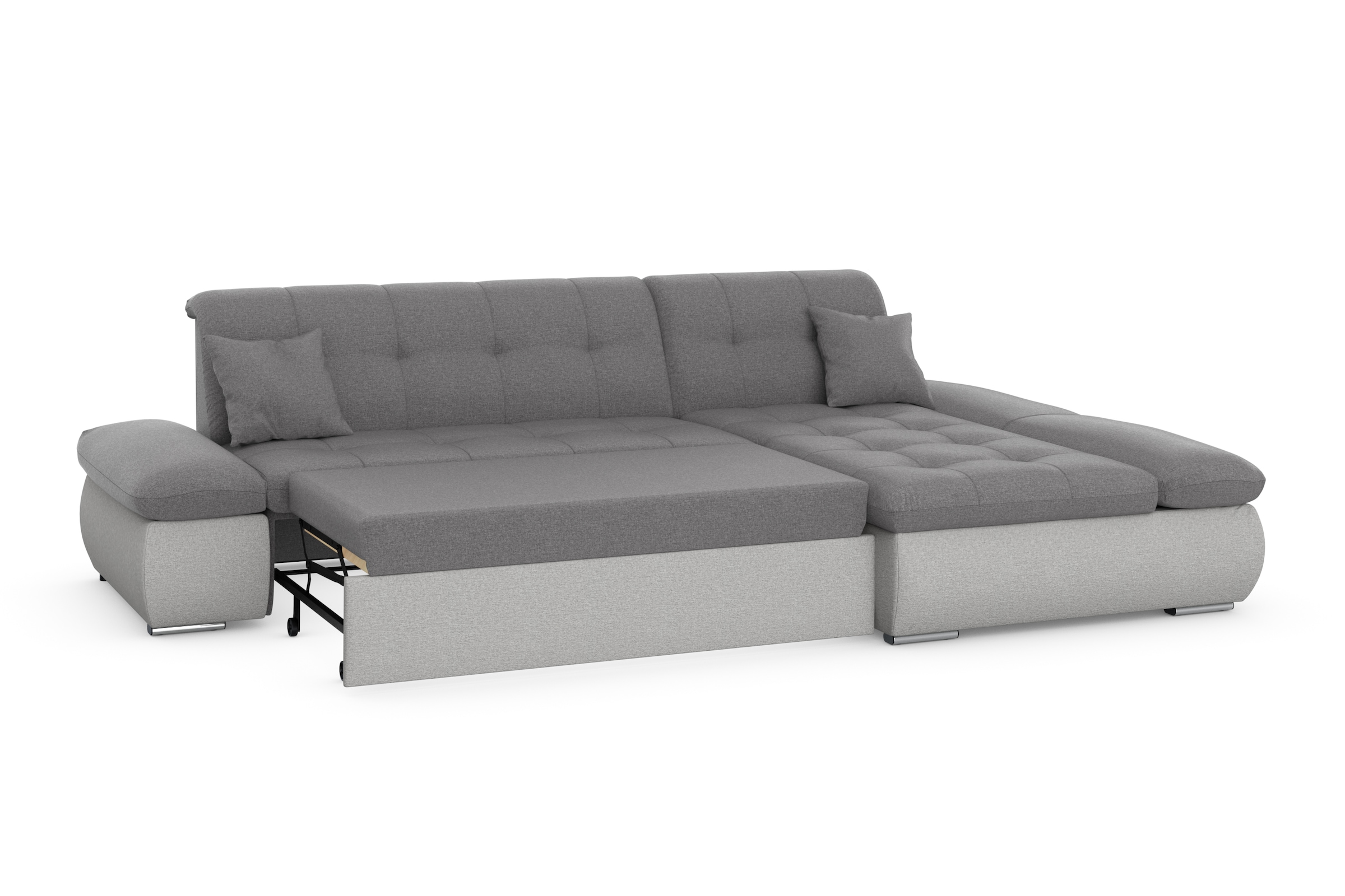 DOMO collection Ecksofa »Moric, L-Form, XXL-Sofa - Breite 300cm«, wahlweise mit Bettfunktion und Armteilverstellung, silber-grau
