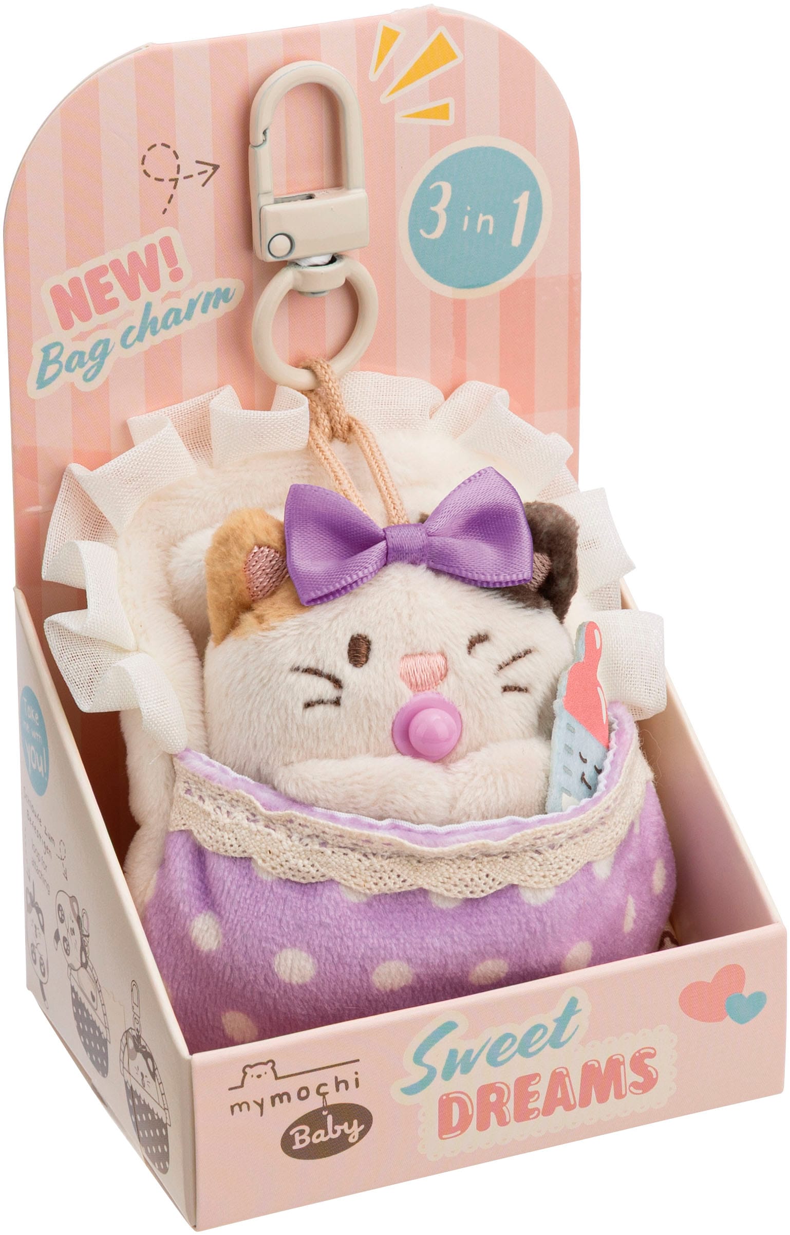 Nici Kuscheltier »mymochi, Set Katze Angy 7cm mit Babyflasche & Bettchen mit Karabiner« in Geschenkbox