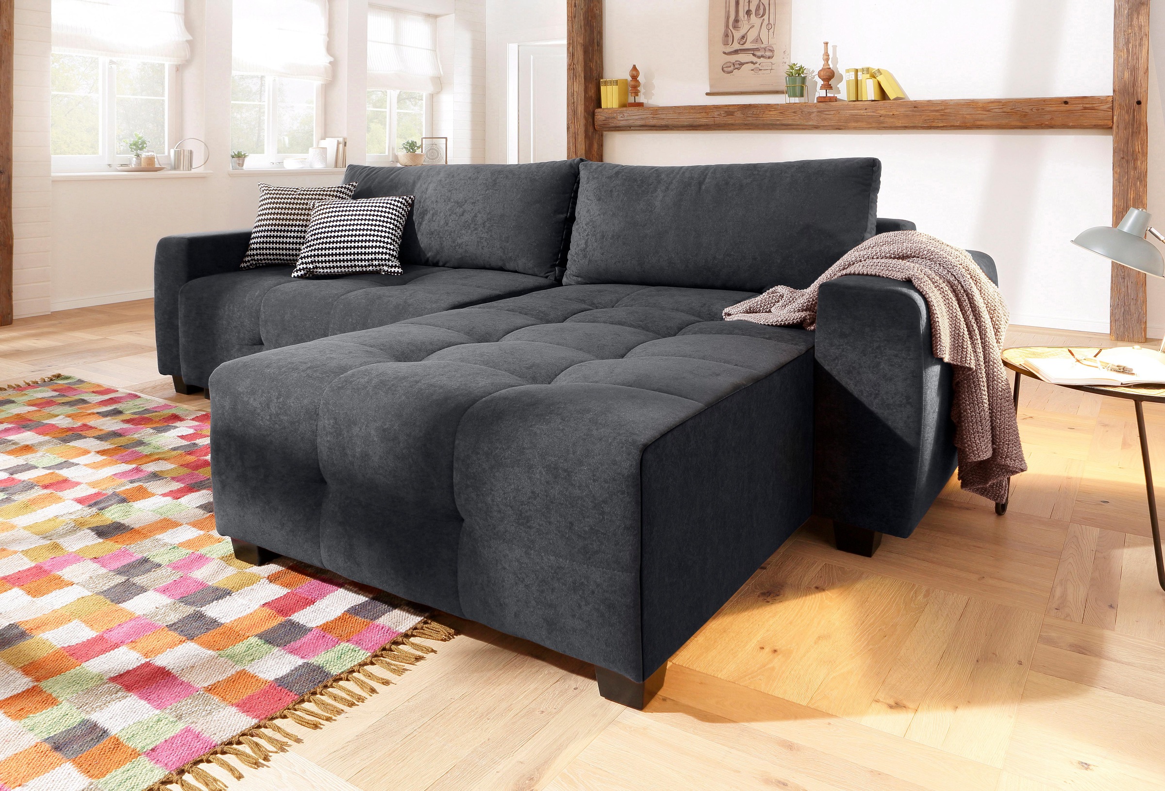 Home affaire Ecksofa »Bella L-Form, B: 254 cm« mit 2 Zierkissen, optional B günstig online kaufen