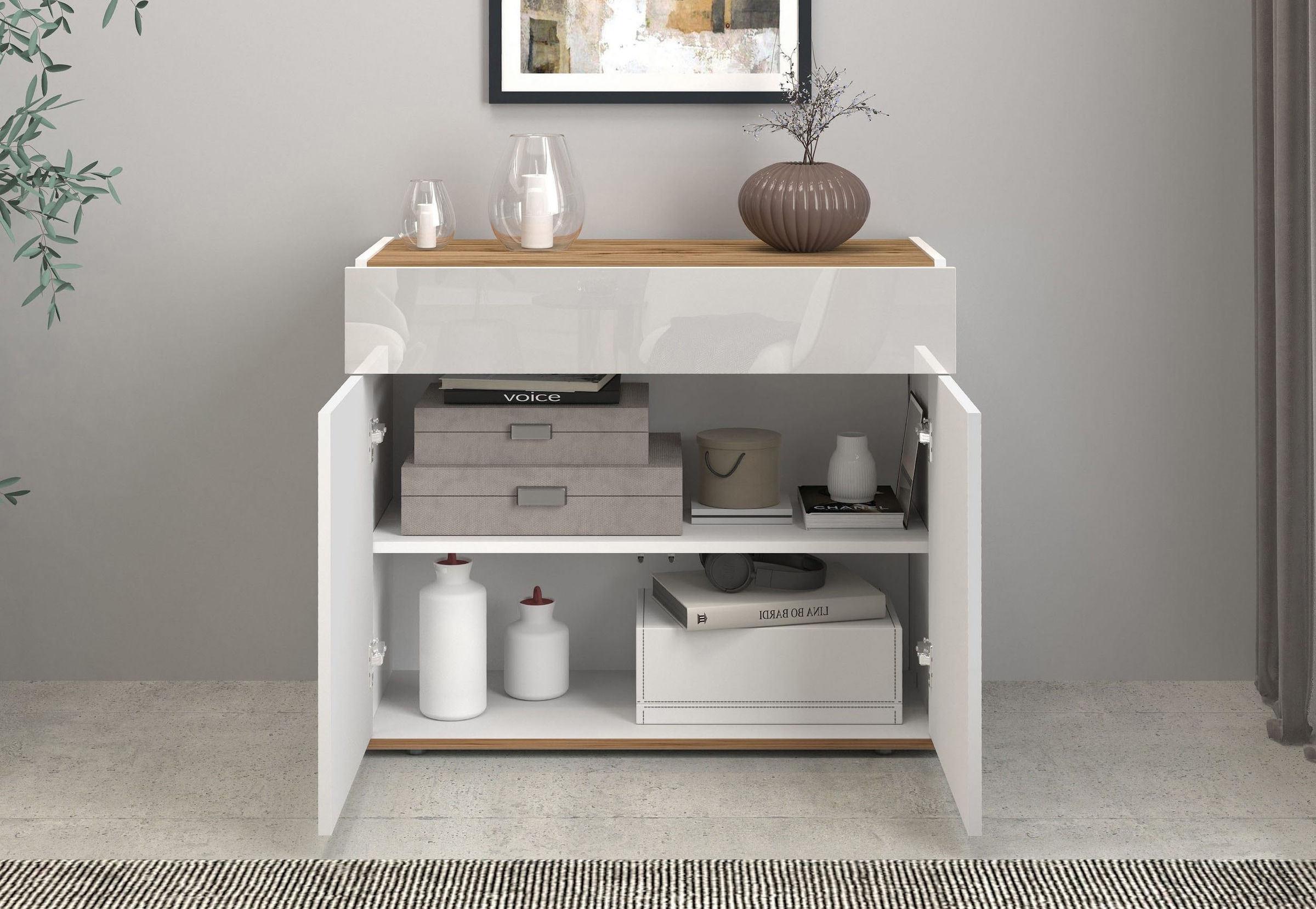 INOSIGN Sideboard »Garda, Kommode, Schrank, 2 Türen, 1 Schublade, Made in Italy« Hochglanzlackierte Fronten, Korpus matt, grifflos, Breite 80,9 cm