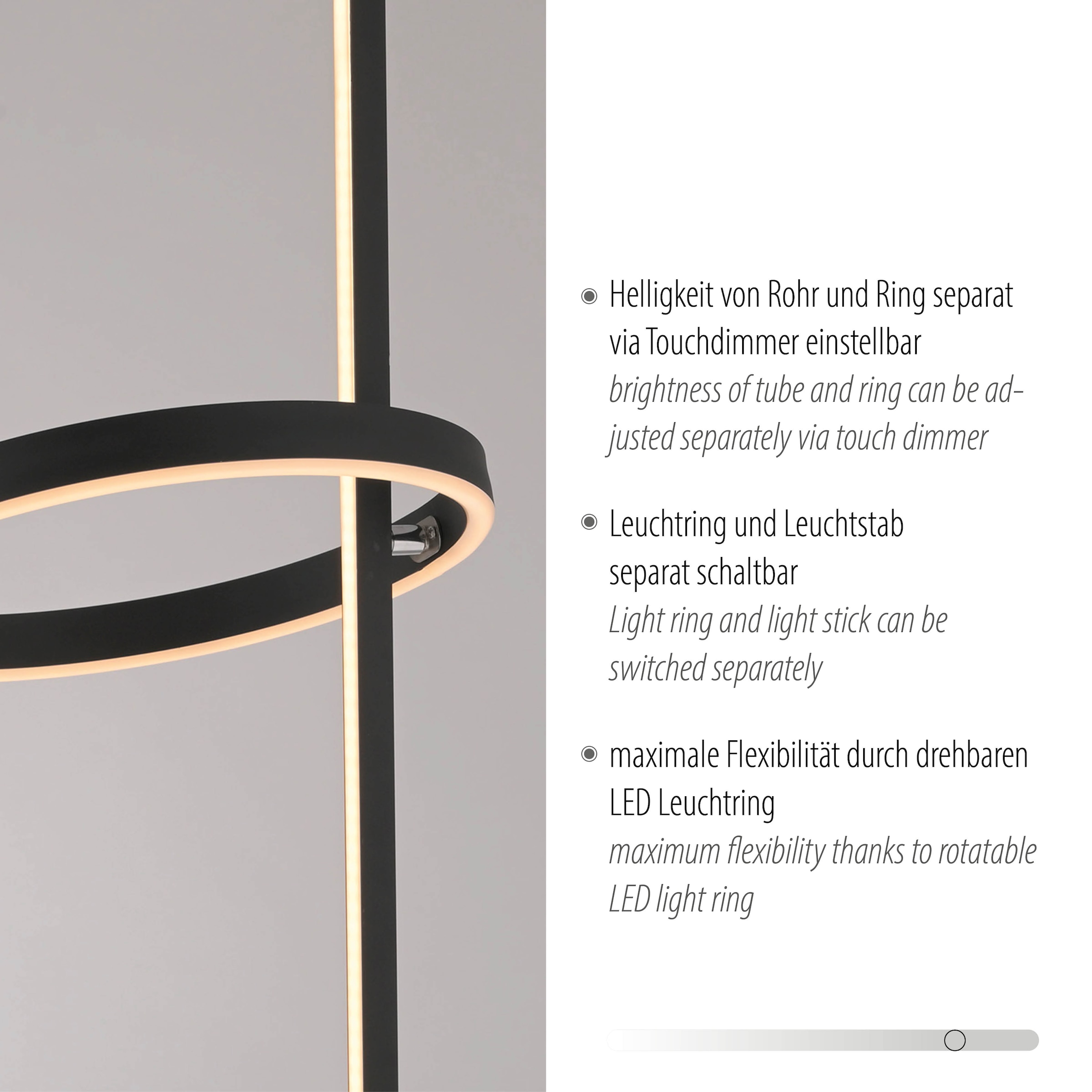 JUST LIGHT LED Stehlampe »RITUS« LED-Board 1 Stk. Warmweiß Touchdimmer, getrennt schaltbar, Memoryfunktion