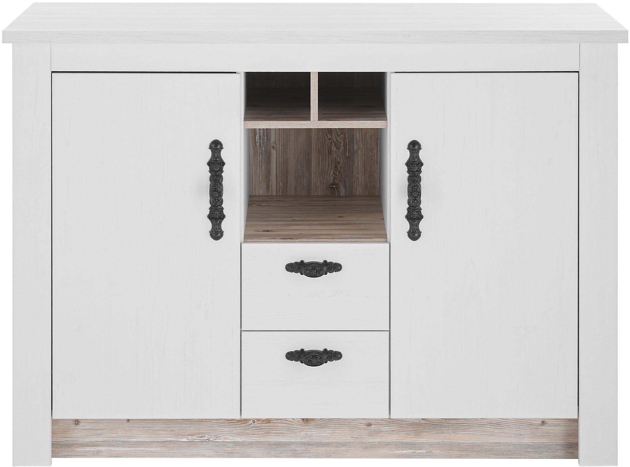 Home affaire Spülenschrank »Florenz, Küchenunterschrank in Pinie Weiß, Unterschrank«, mit verschnörkeltem Metallgriff, im Landhausstil, Arbeitshöhe 92 cm