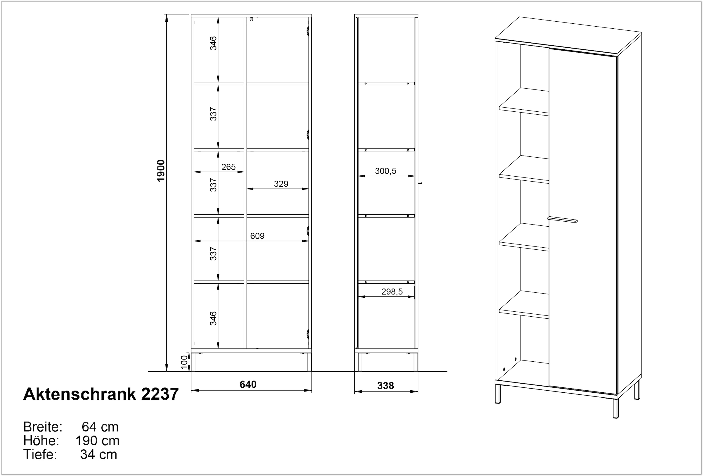 GERMANIA Aktenschrank »GW-Rovigo, mit offenem Regal,«, (1 St.), spiegelverkehrt montierbar, Höhe 190 cm, Made in Germany