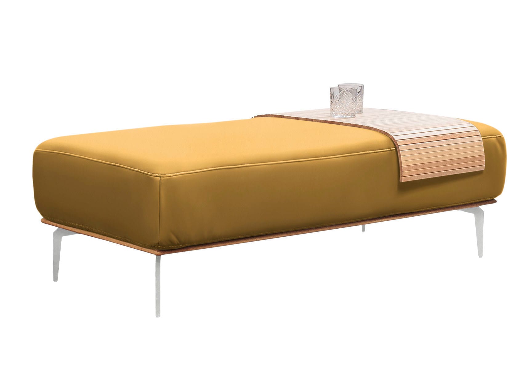 W.SCHILLIG Polsterhocker »run«, mit elegantem Holzsockel, Füße in Chrom glänzend, Breite 150 cm