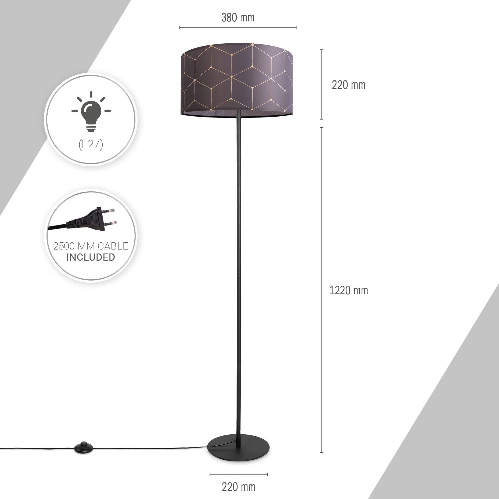 Paco Home Stehlampe »Luca Cube« E27 Stehlampe Wohnzimmer Stoff Lampenschirm  Rund Abstrakt Textilschirm