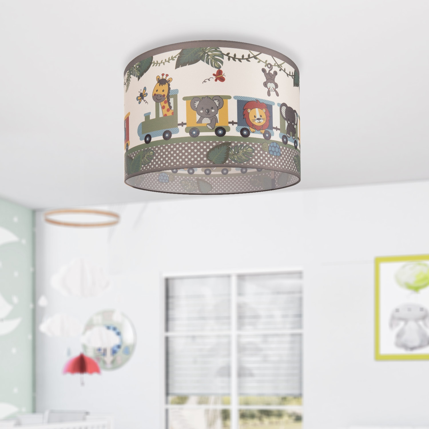 Paco Home Deckenleuchte »Diamond 635«, 1 flammig, Leuchtmittel E27 | ohne Leuchtmittel, Kinderlampe Deckenlampe LED Kinderzimmer Lampe Zug Tieren, E27