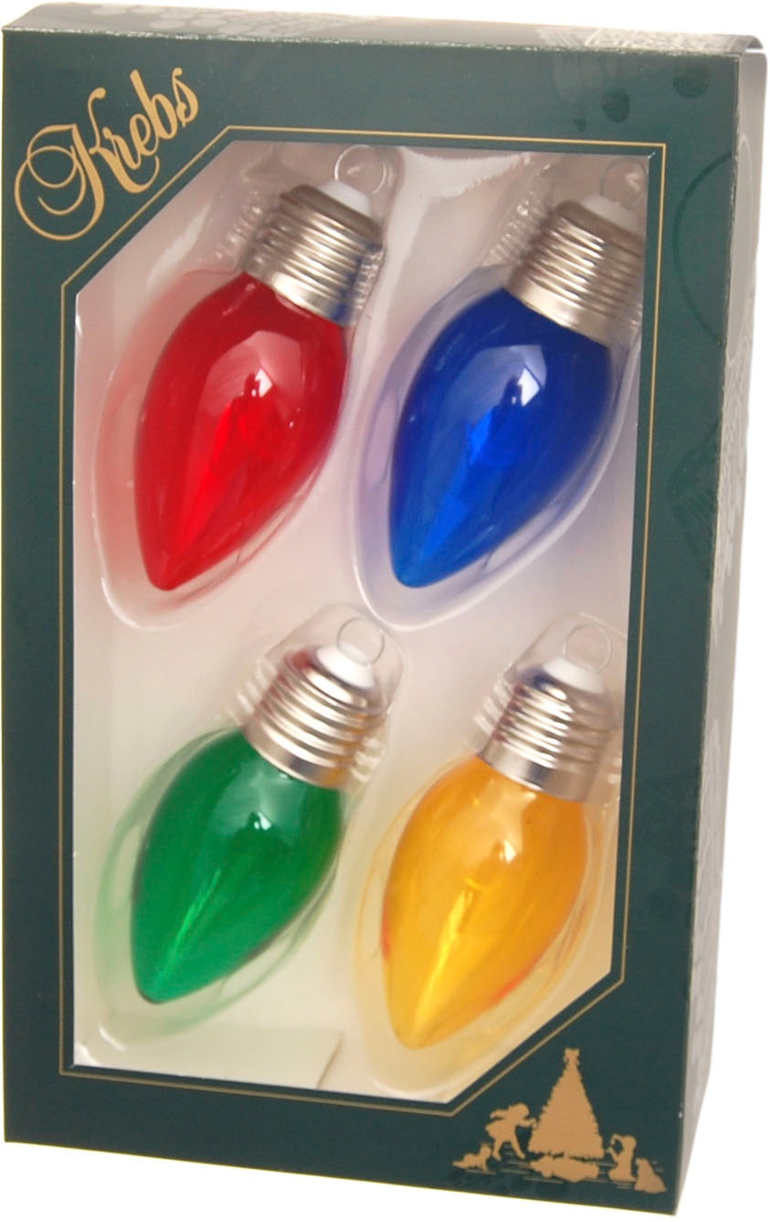 Krebs Glas Lauscha Christbaumschmuck »Glühbirne rot/goldfarben/grün/blau, Höhe ca. 9 cm«, (Set, 4 tlg.), Weihnachtsdeko, Christbaumkugeln aus Glas, Weihnachtsbaumkugel