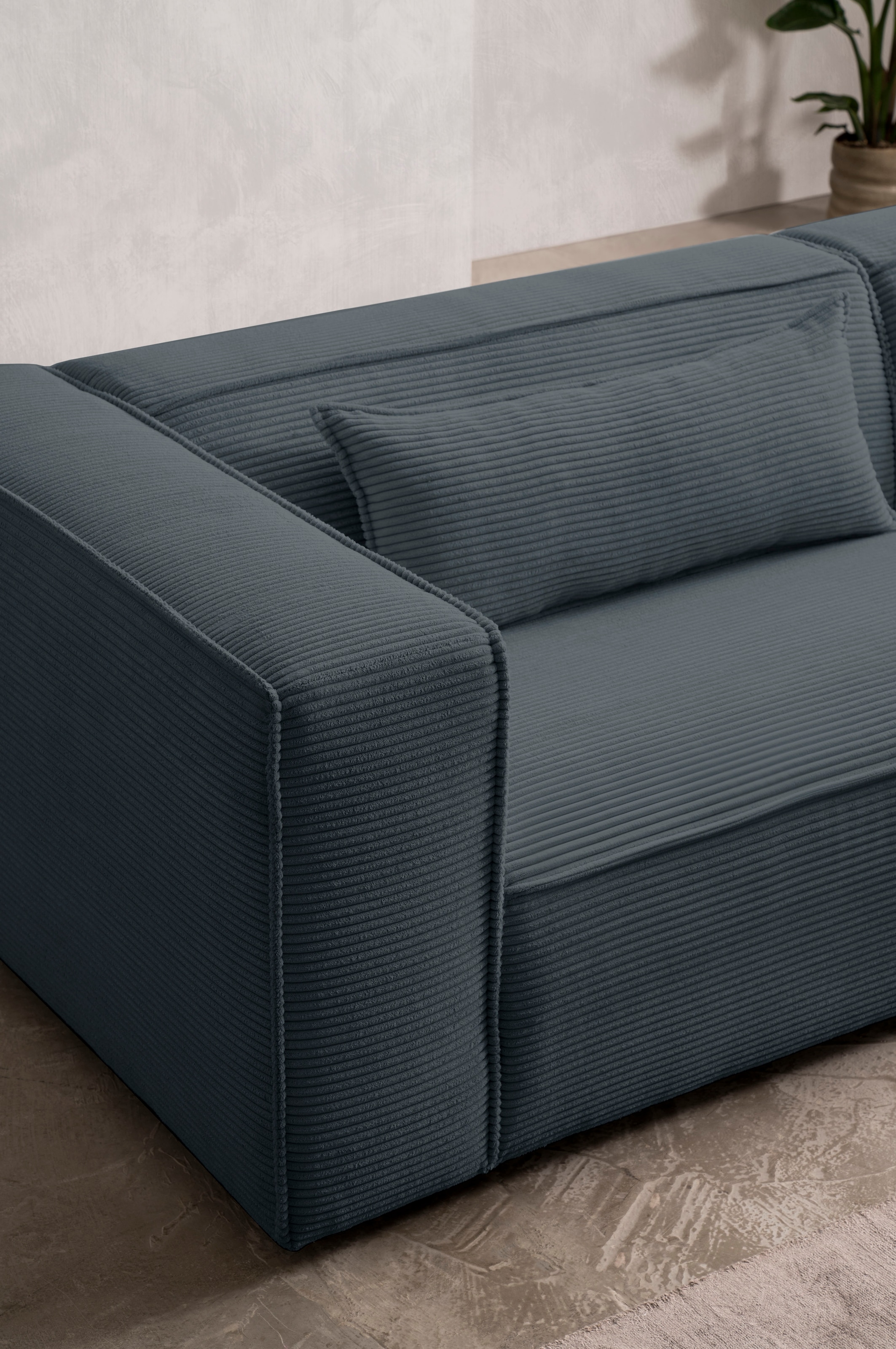 LeGer Home by Lena Gercke 3-Sitzer »PIARA, Couch mit Kedernaht, Sofa in Cord oder Leinenoptik«, schwarze Füße, bequemer Sitzkomfort