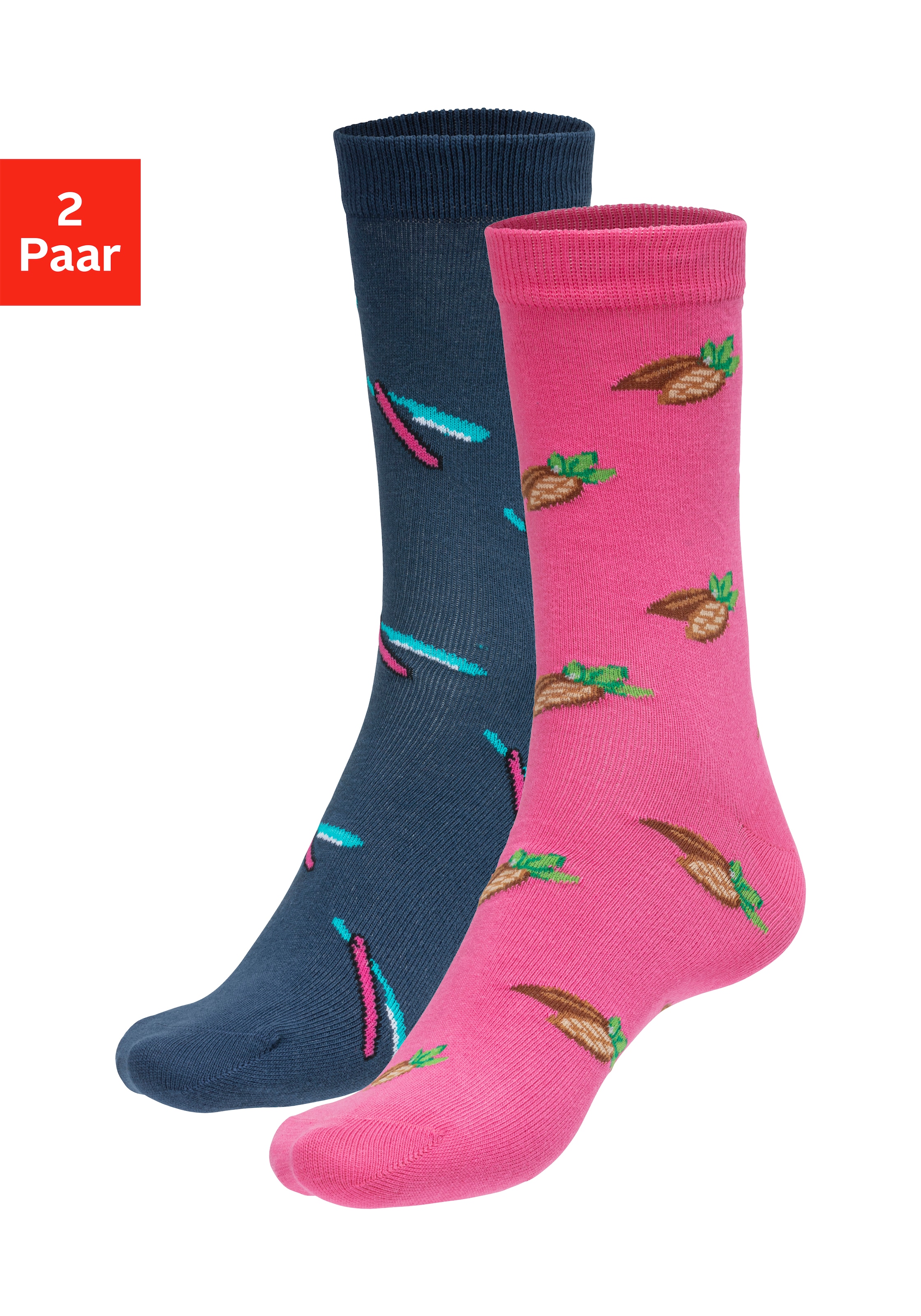 John Devin Socken, (Packung, 2 Paar), mit bunten eingestrickten Motiven