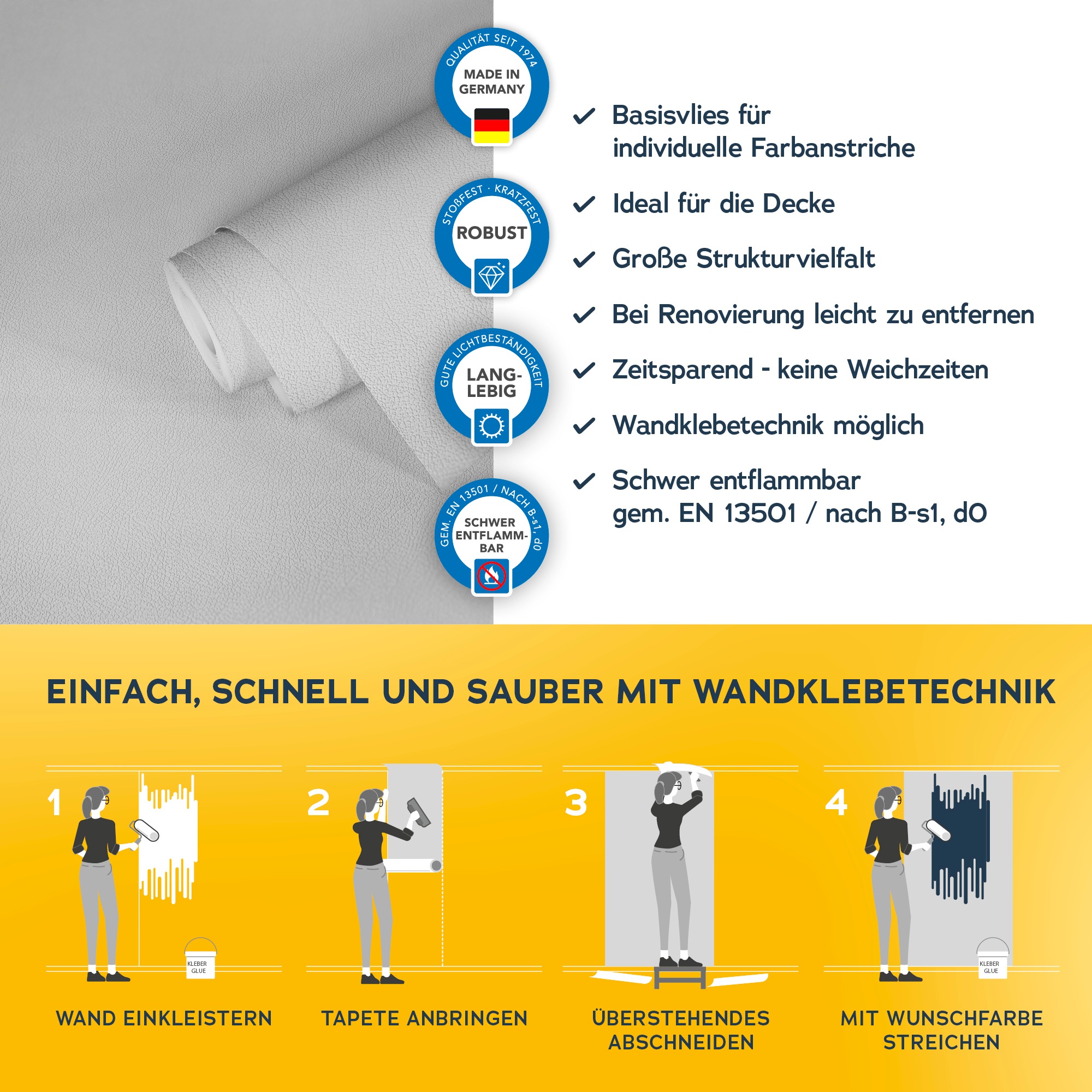 A.S. Création Vliestapete »Meistervlies« einfarbig | uni | unifarben leicht strukturiert Uni Tapete Uni Überstreichbar Tapeten Wohnzimmer Schlafzimmer Design