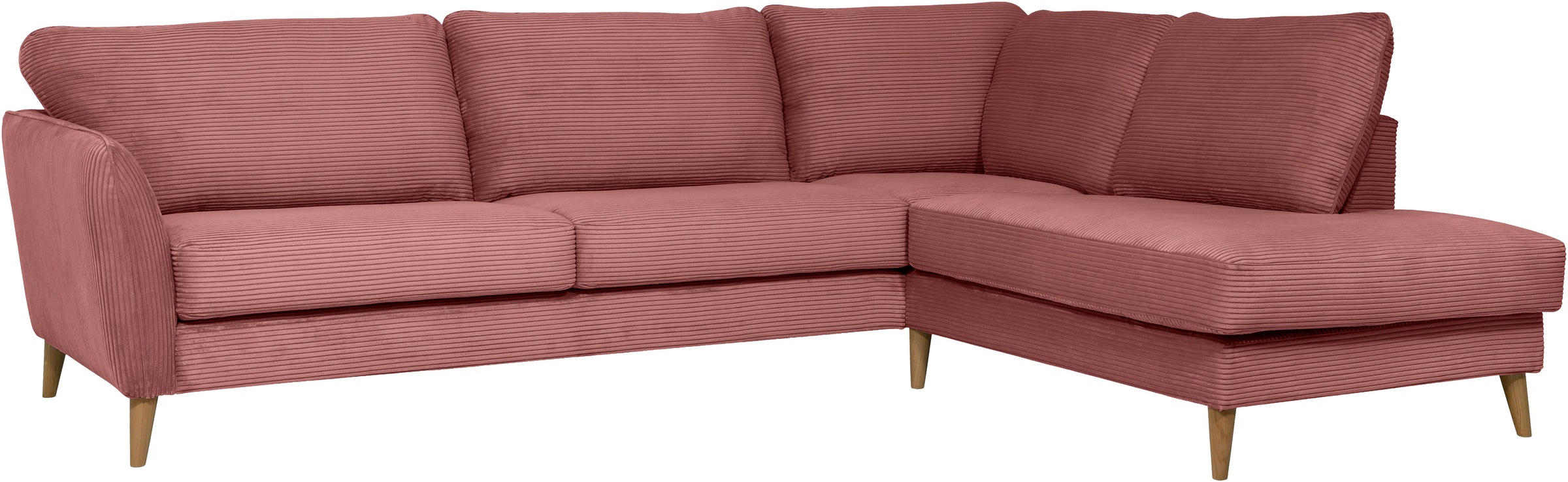 Home affaire Ecksofa »MARSEILLE 278/202 cm, L-Form, Ottom. rechts/links, verschiedene Bezüge«, Massivholzbeine Eiche, Landhausstil, Wellenunterfederung