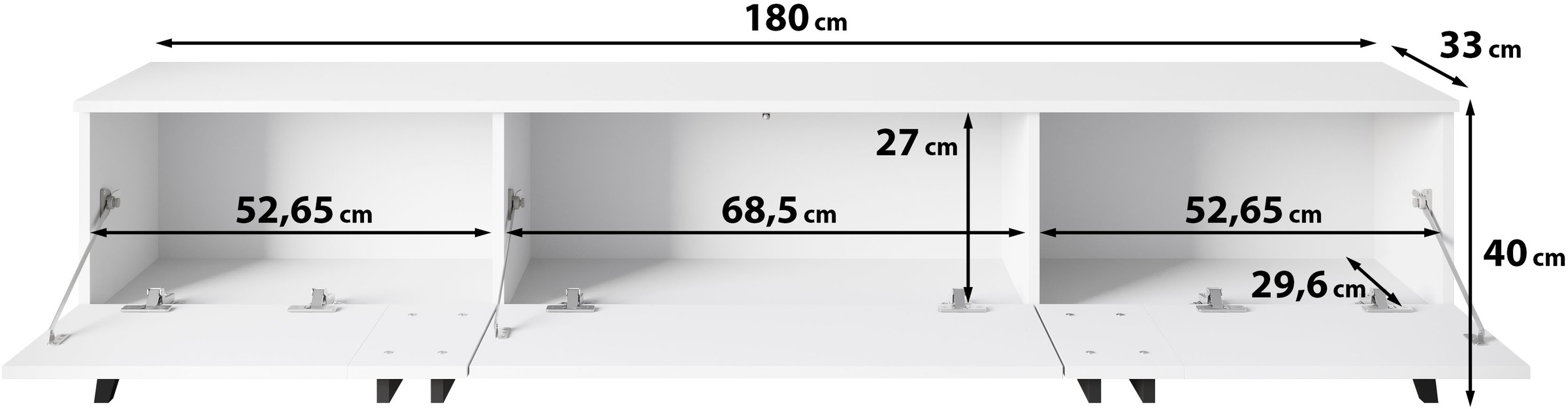 INOSIGN Lowboard »Helsinki, TV-Kommode Breite 180cm«, (1 St.), modernes Design, 3 Klapptüren