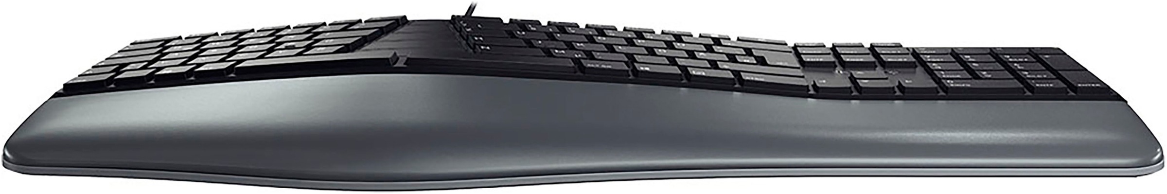Cherry Tastatur »KC 4500 ERGO Kabelgebundene Ergonomische Tastatur, Schwarz, USB« (Fn-Tasten | Funktionstasten | Handgelenkauflage | Lautstärkeregler | Multimedia-Tasten | Ziffernblock | ergonomische Form | verstellbare Füße)