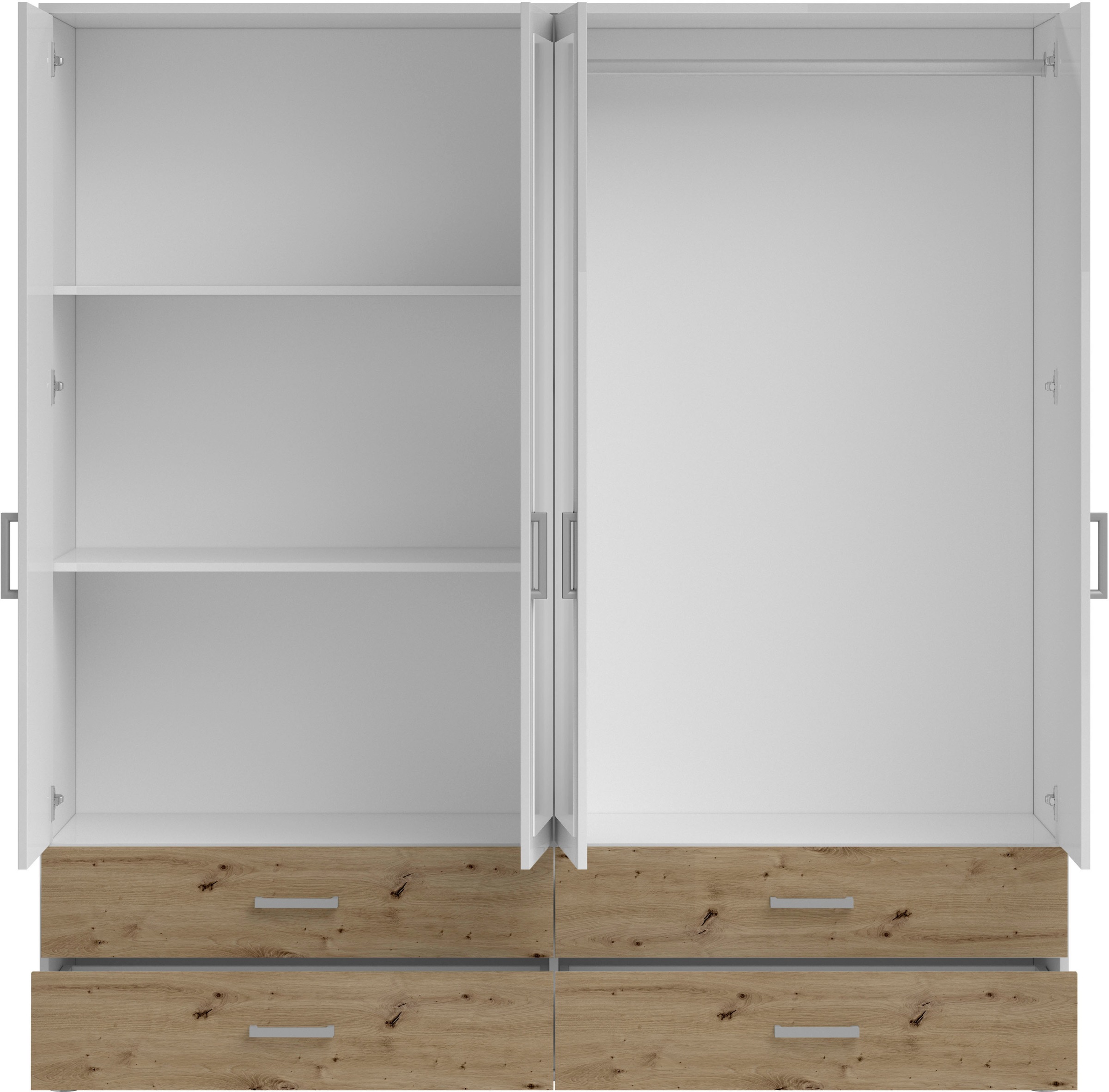 Schlafkontor Drehtürenschrank »Ivar Kleiderschrank mit Spiegel«, inklusive 2 Spiegeltüren und 2 farblich abgesetzten Schubkästen